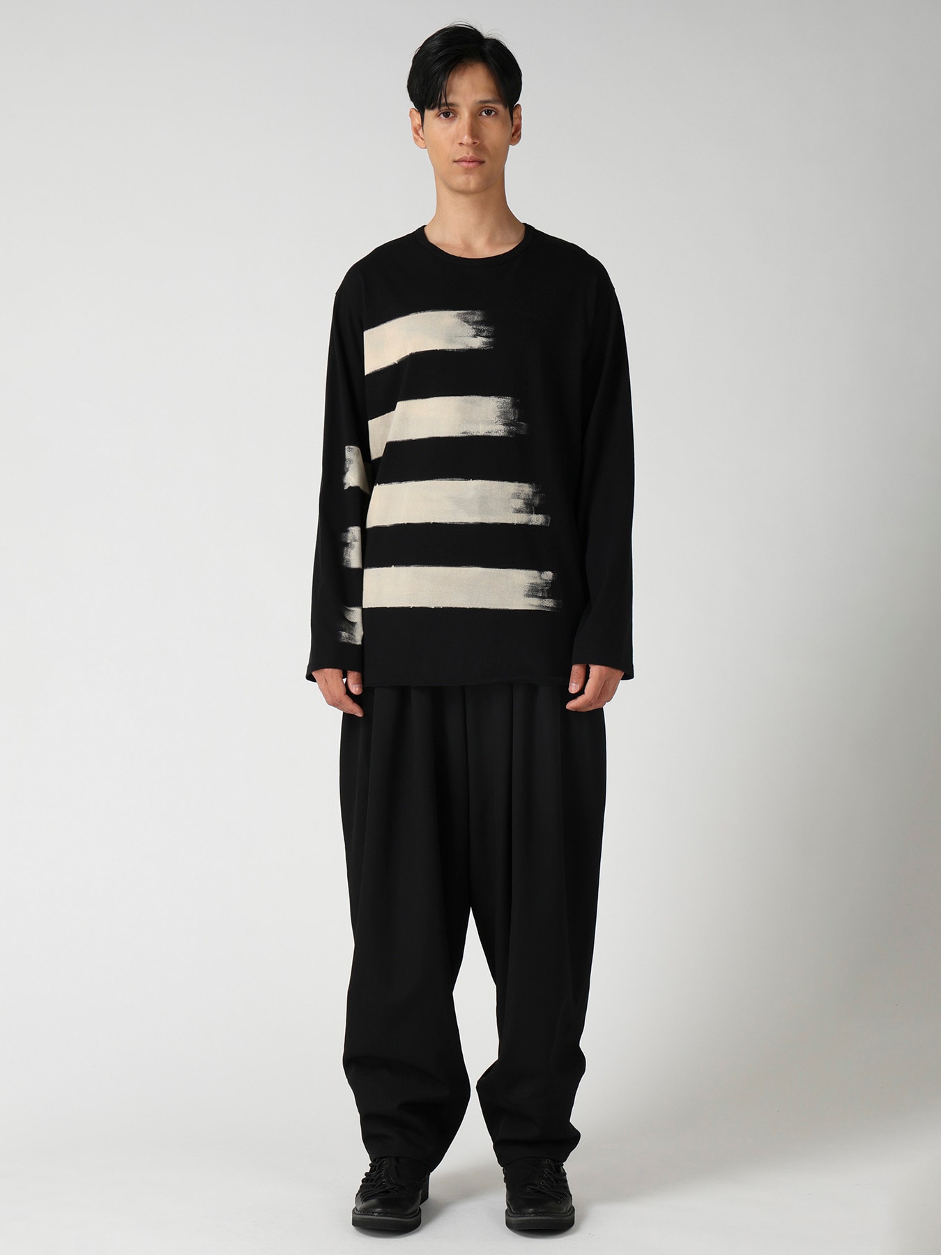 COTTON SINGLE JERSEY ROUND NECK LONG SLV T(FREE SIZE Black): Yohji