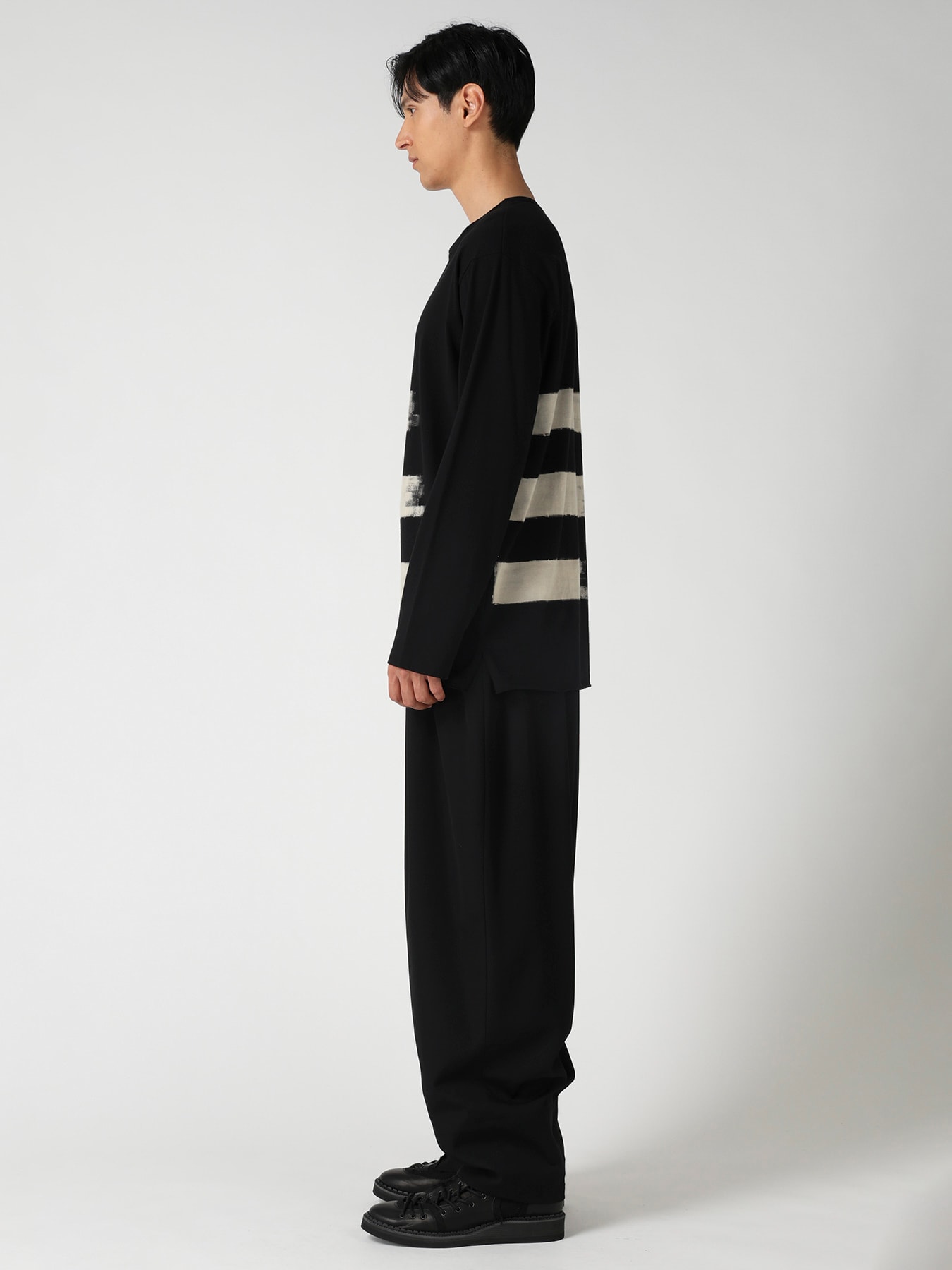 COTTON SINGLE JERSEY ROUND NECK LONG SLV T(FREE SIZE Black): Yohji