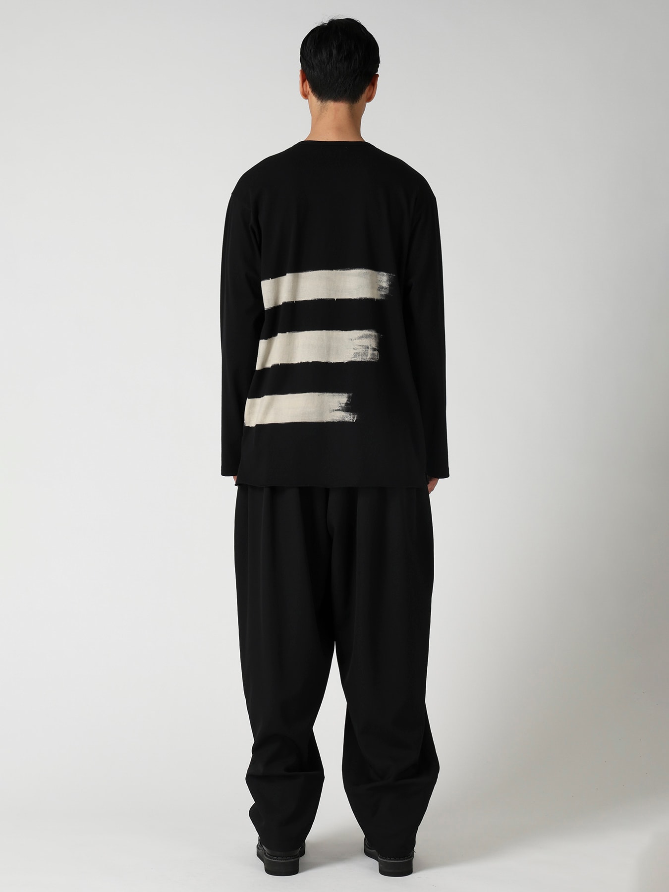 COTTON SINGLE JERSEY ROUND NECK LONG SLV T(FREE SIZE Black): Yohji