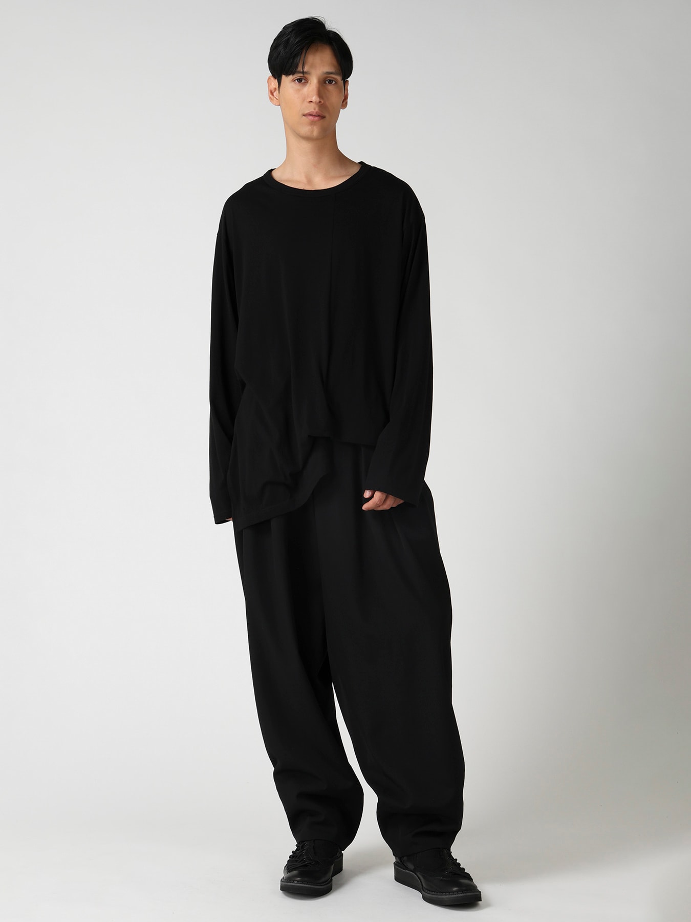 COTTON CASHMERE SINGLE JERSEY ASSYMETRY HEM LS TEE