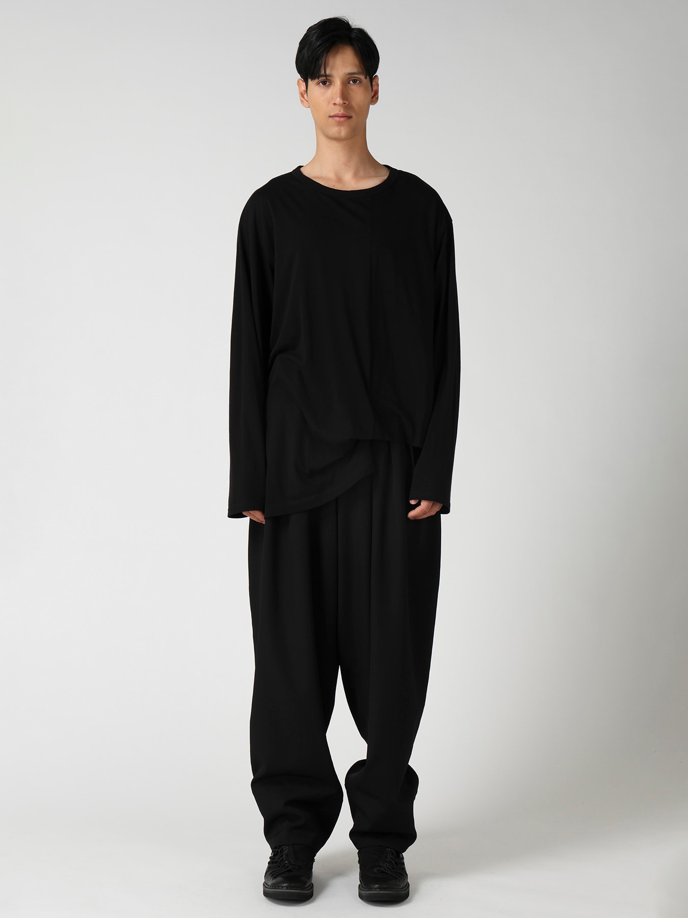 COTTON CASHMERE SINGLE JERSEY ASSYMETRY HEM LS TEE