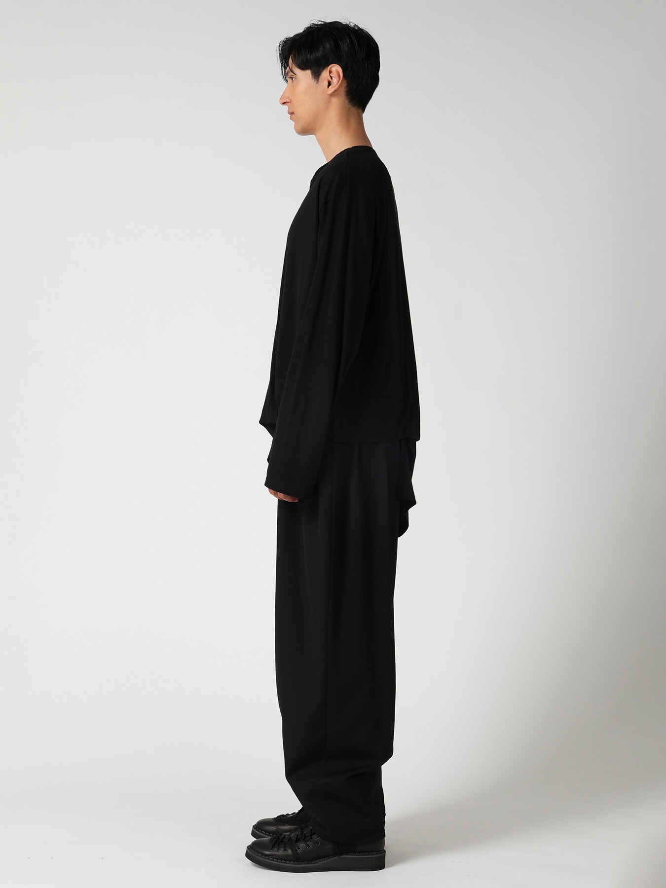 COTTON CASHMERE SINGLE JERSEY ASSYMETRY HEM LS TEE