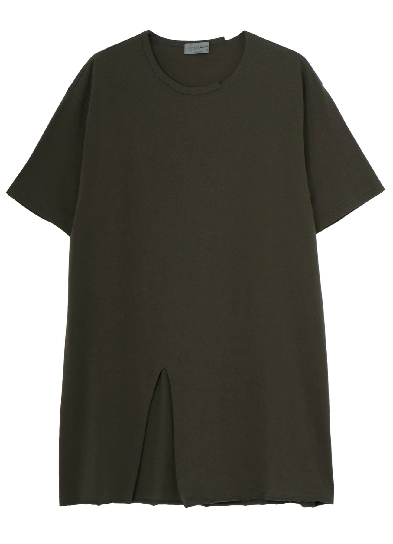 COTTON JERSEY SLIT ROUND NECK SHORT SLV TEE