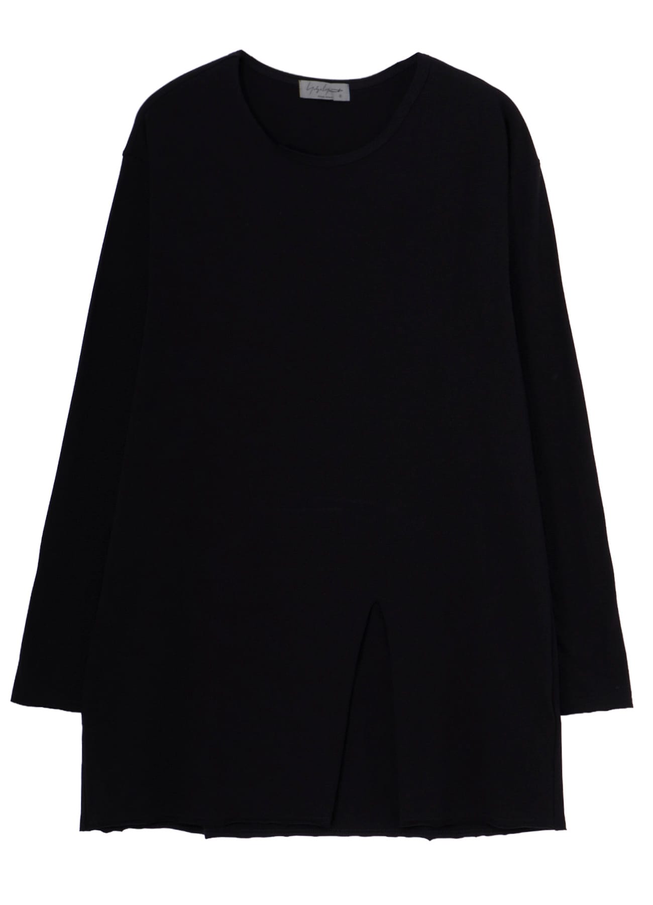 COTTON JERSEY SLIT ROUND NECK LONG SLV TEE