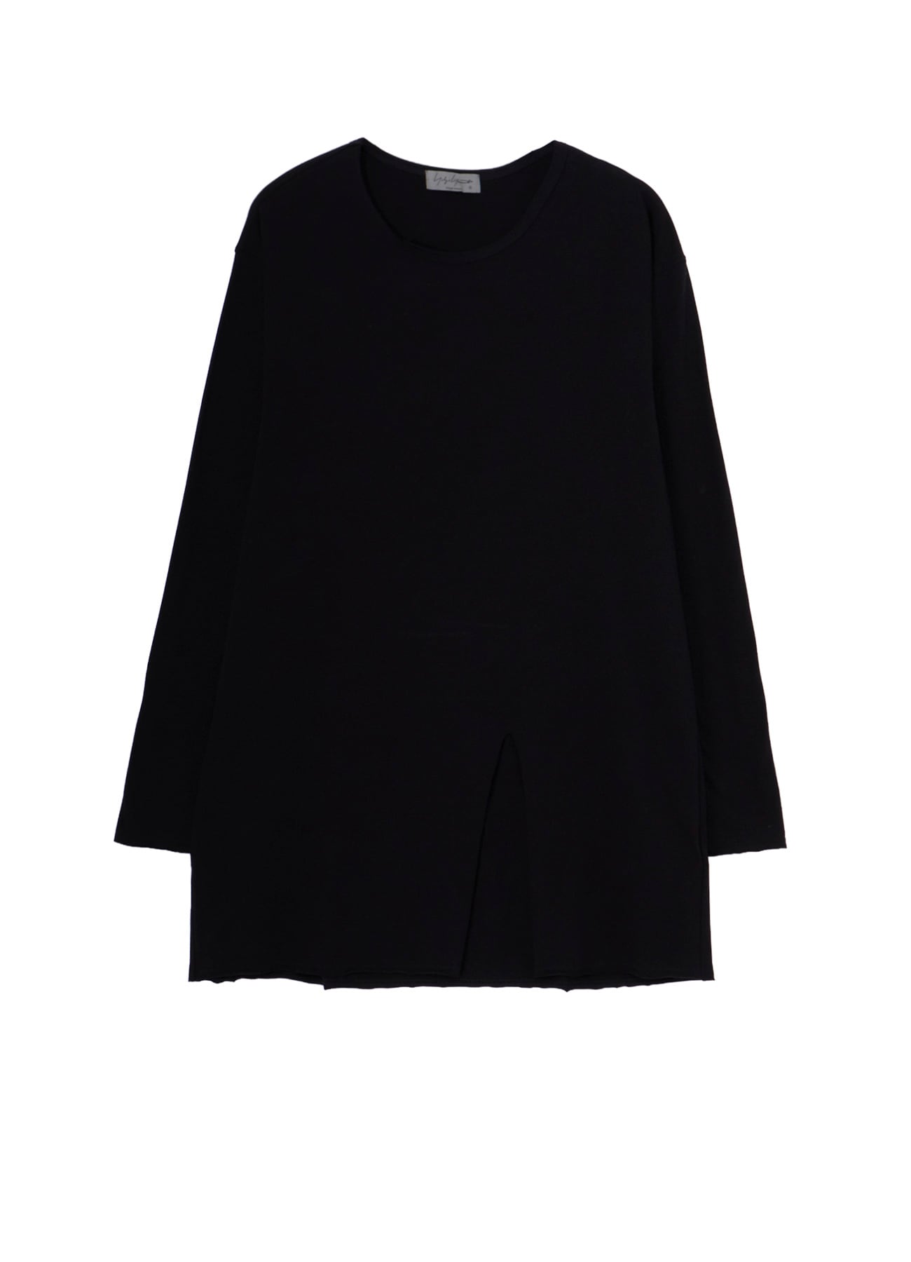 COTTON JERSEY SLIT ROUND NECK LONG SLV TEE
