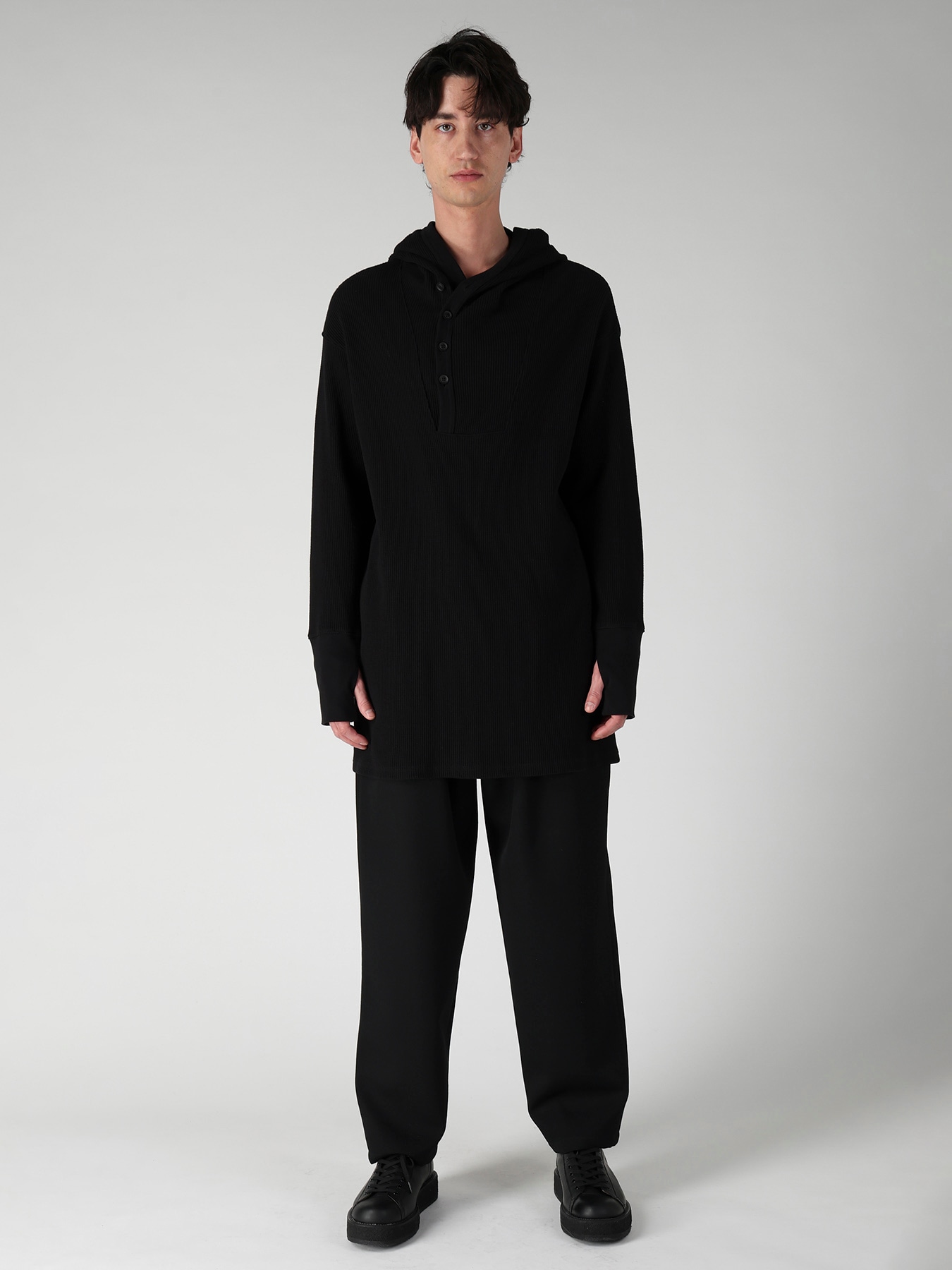 WAFFLE THUMBHOLE LONG SLEEVE HOODIE