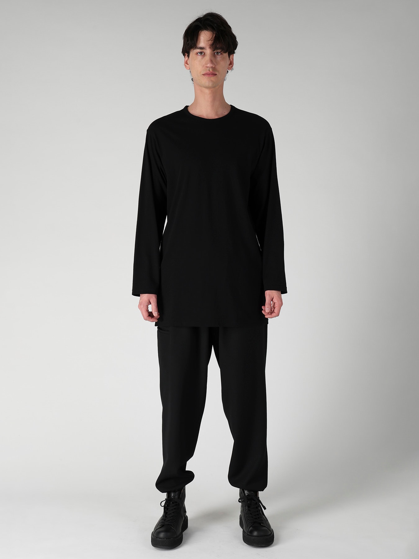 yohji yamamoto homme 24ss フリルカットソー　sz3 30/- COTTON SINGLE JERSEY SIDE SLIT LONG SLEEVE PO(FREE SIZE Black
