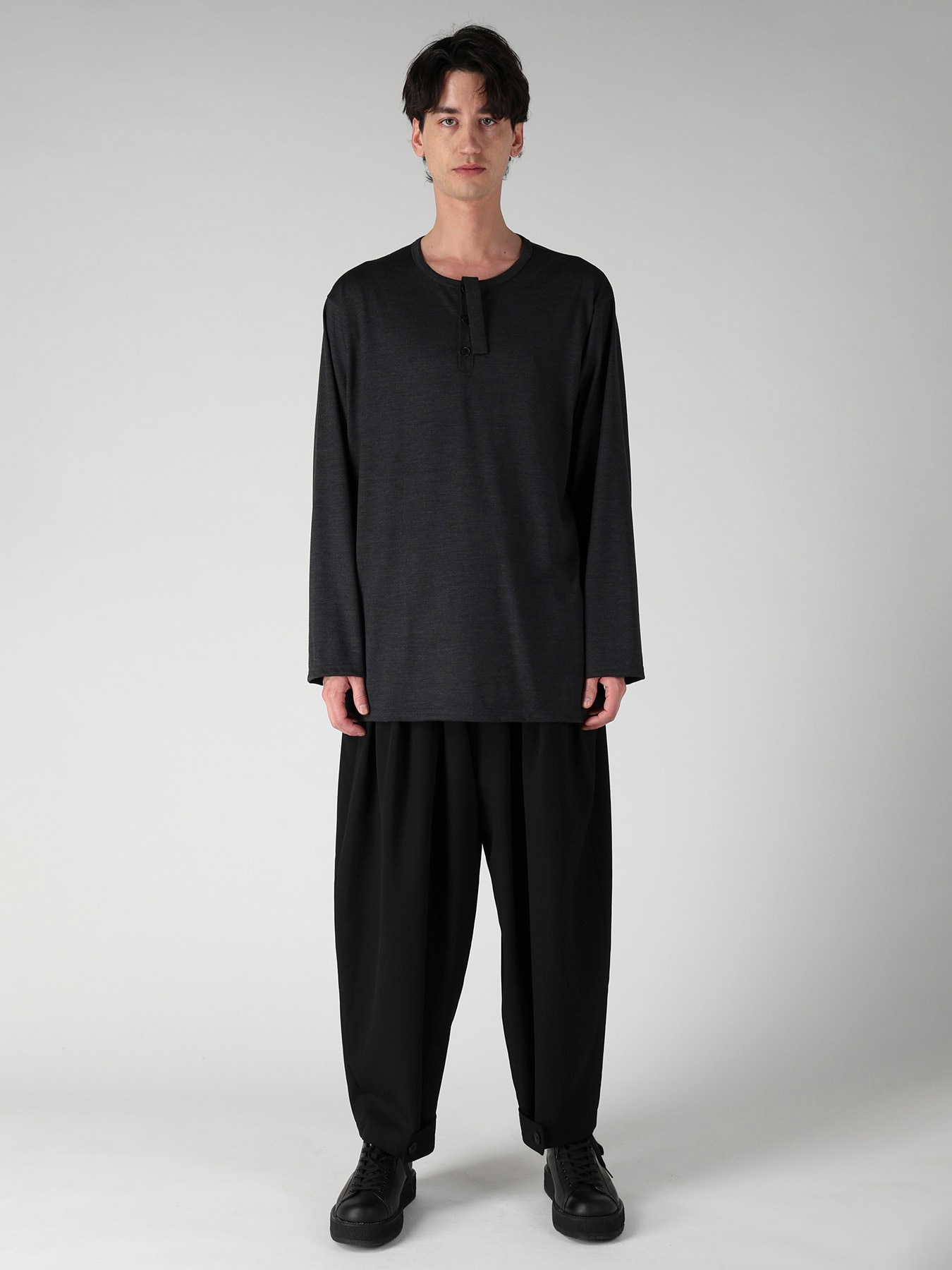 WOOL CLEAR SINGLE JERSEY FRONT DETAIL LONG SLEEVE PO