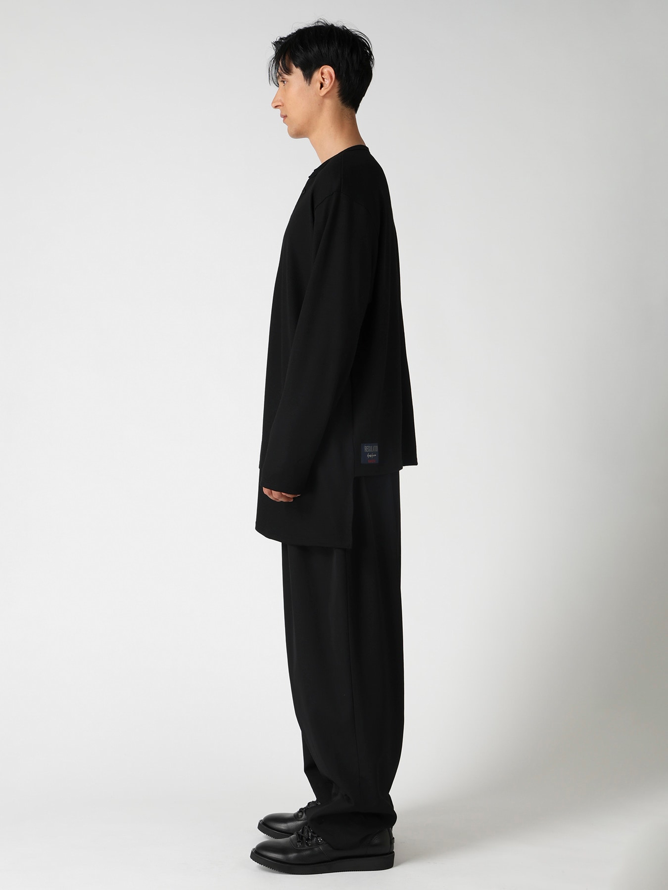MILLED SINGLE JERSEY RE DIAGONAL PANEL LING SLEEVE(FREE SIZE Black