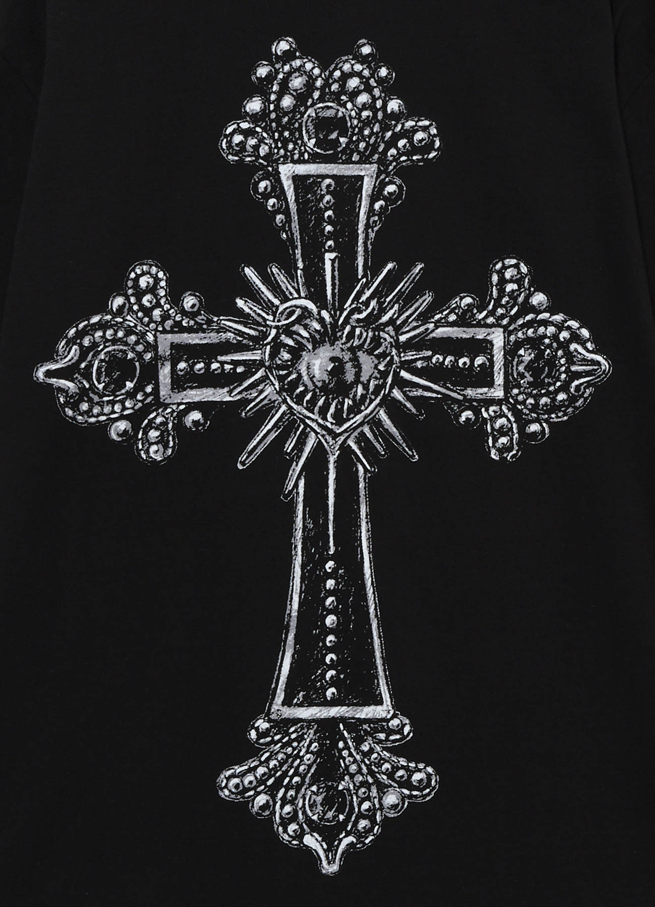 GOTHIC ANTIQUE CROSS PRINTED TEE(FREE SIZE Black): GOTHIC YOHJI