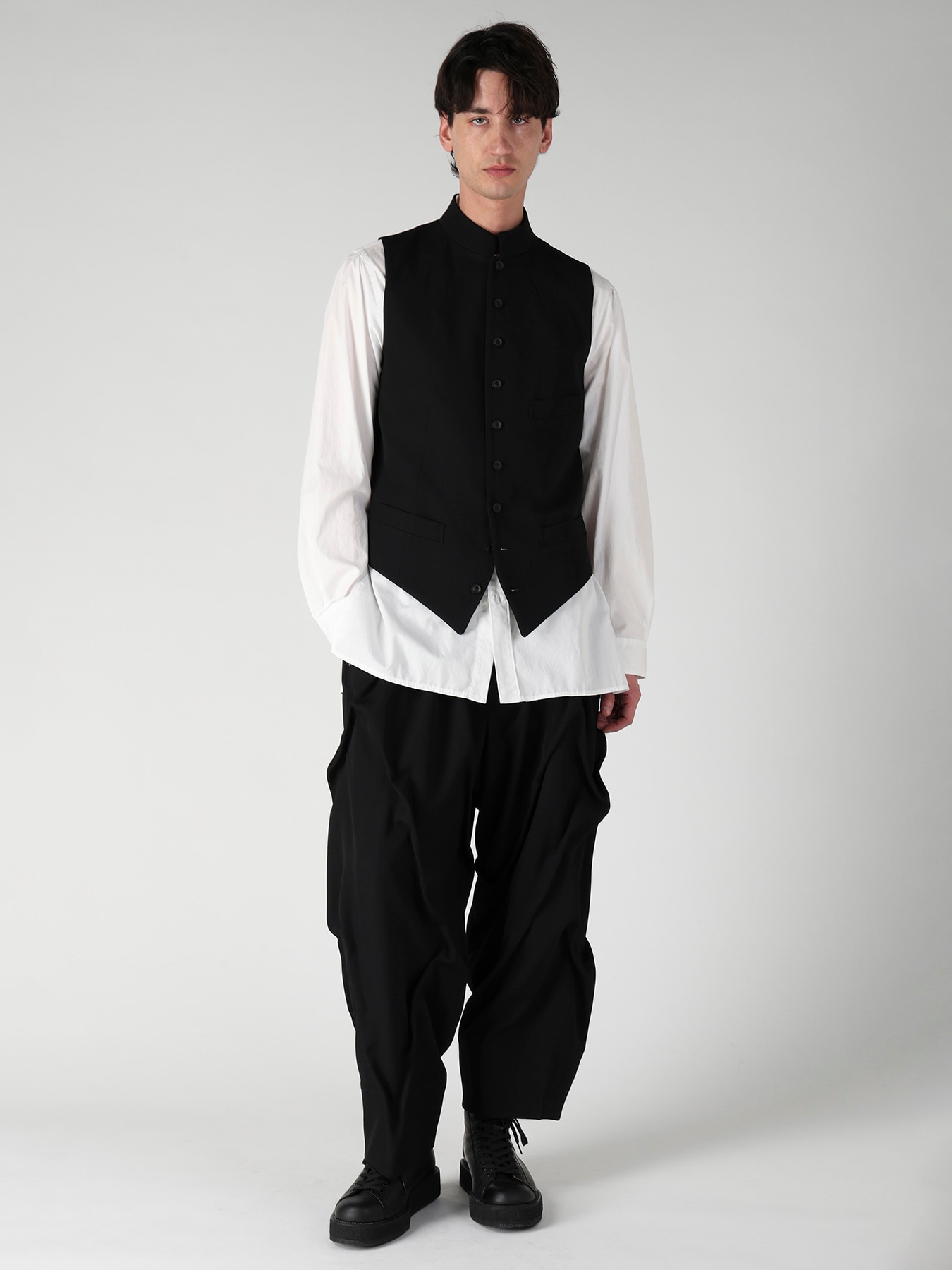 WOOL GABARDINE LAYERD LAPEL VEST