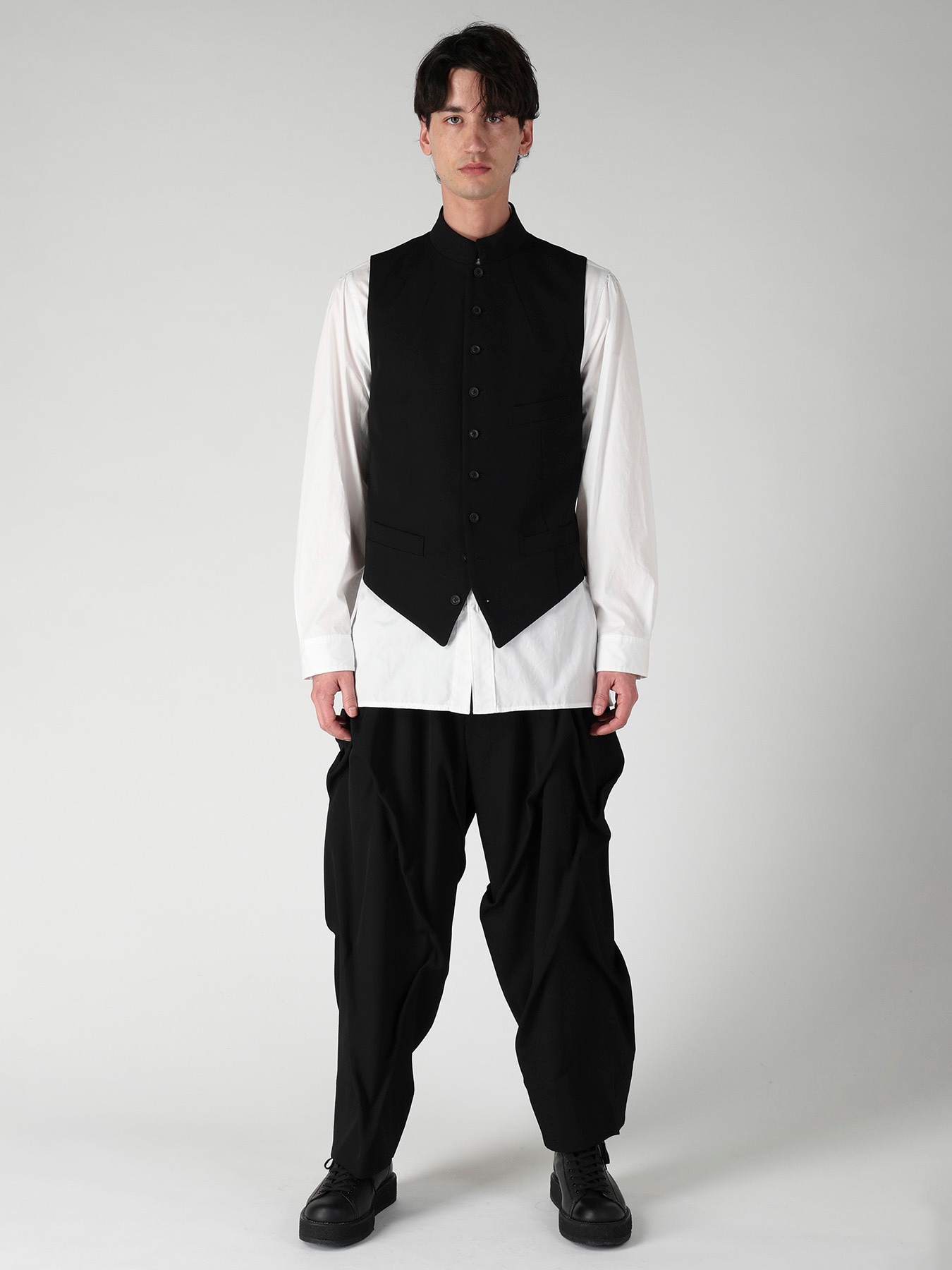 WOOL GABARDINE LAYERD LAPEL VEST