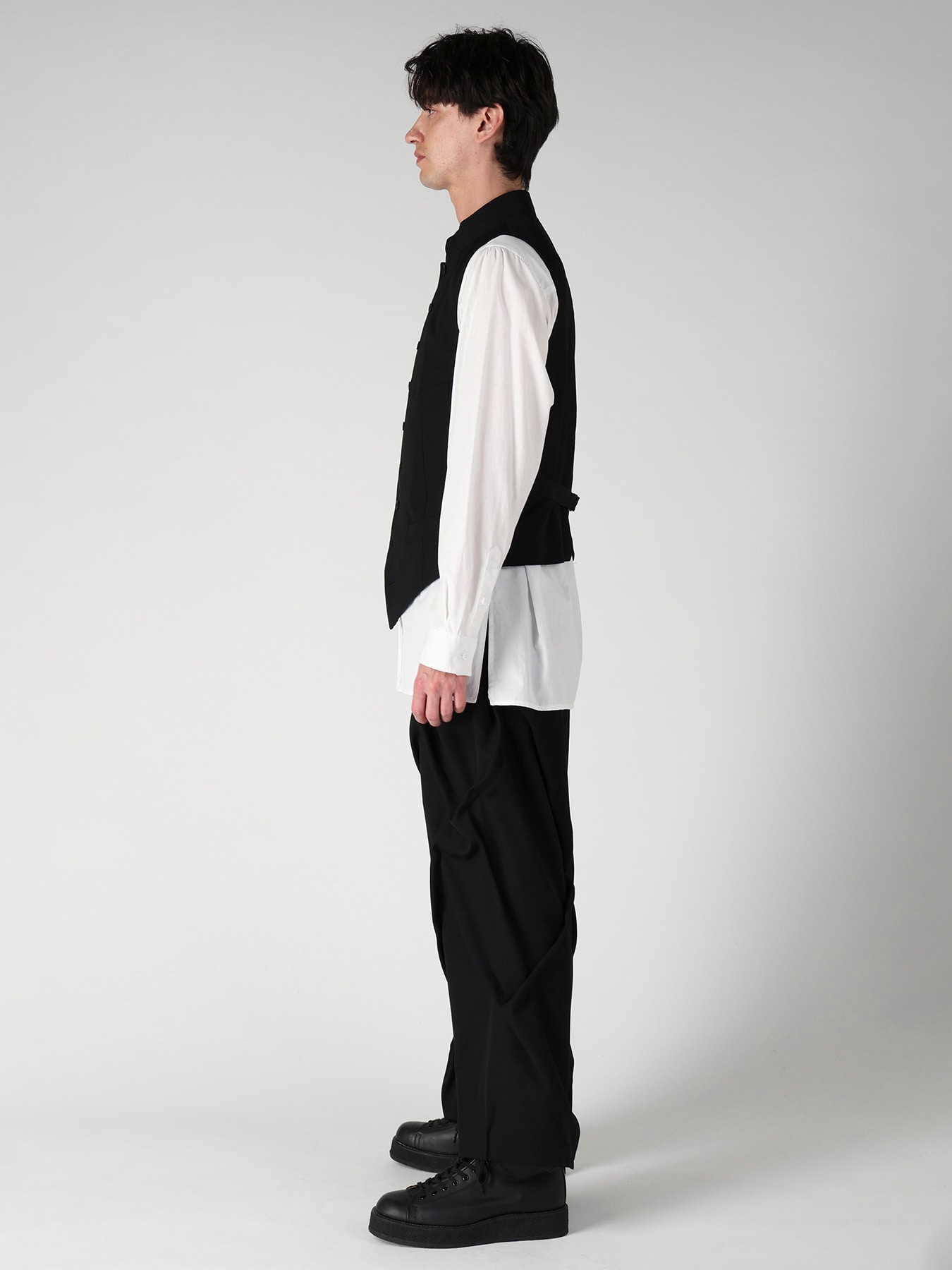 WOOL GABARDINE LAYERD LAPEL VEST
