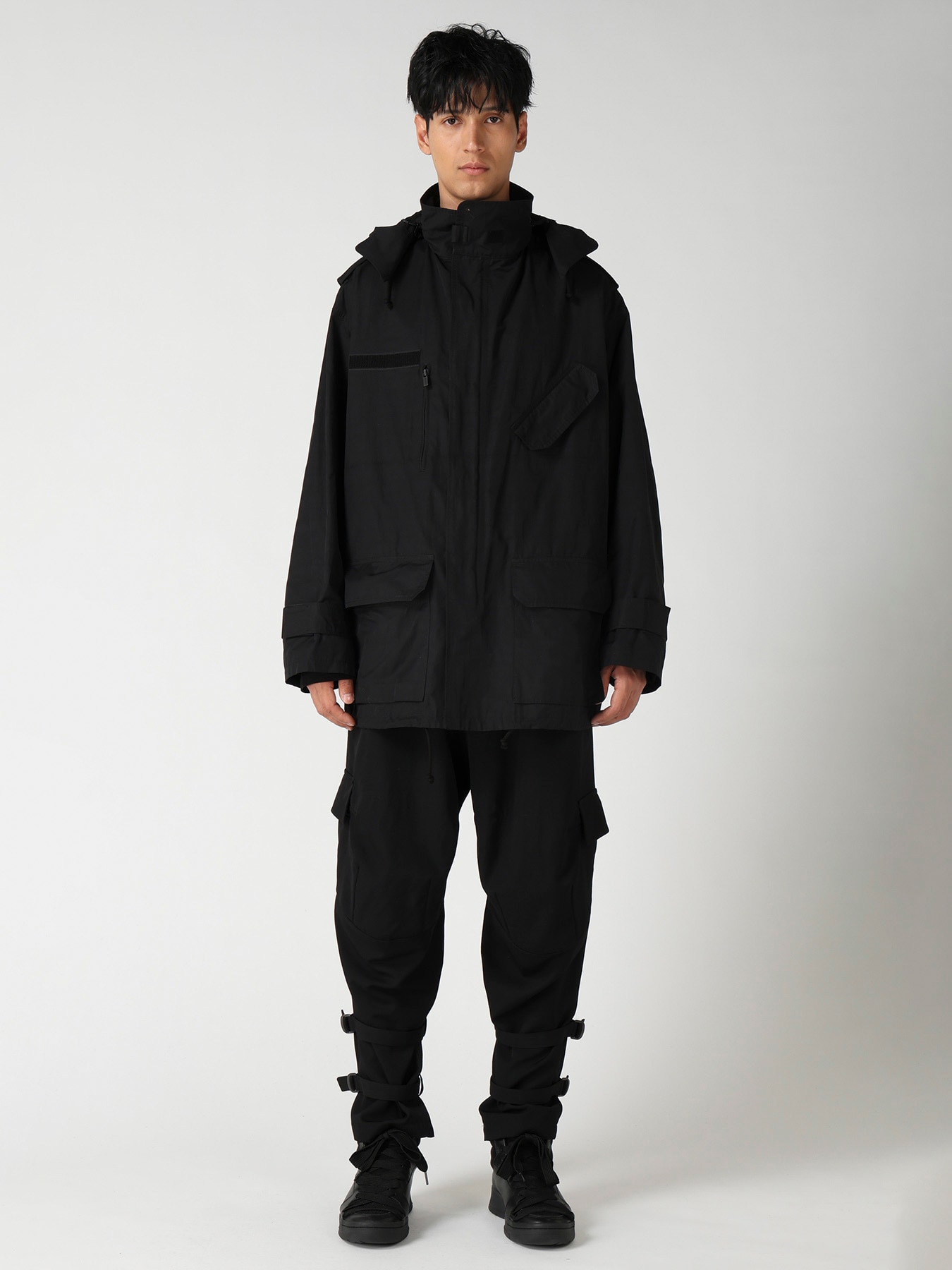 NY SPUN GABARDINE BLACK PACKABLE HOOD BLOUSON