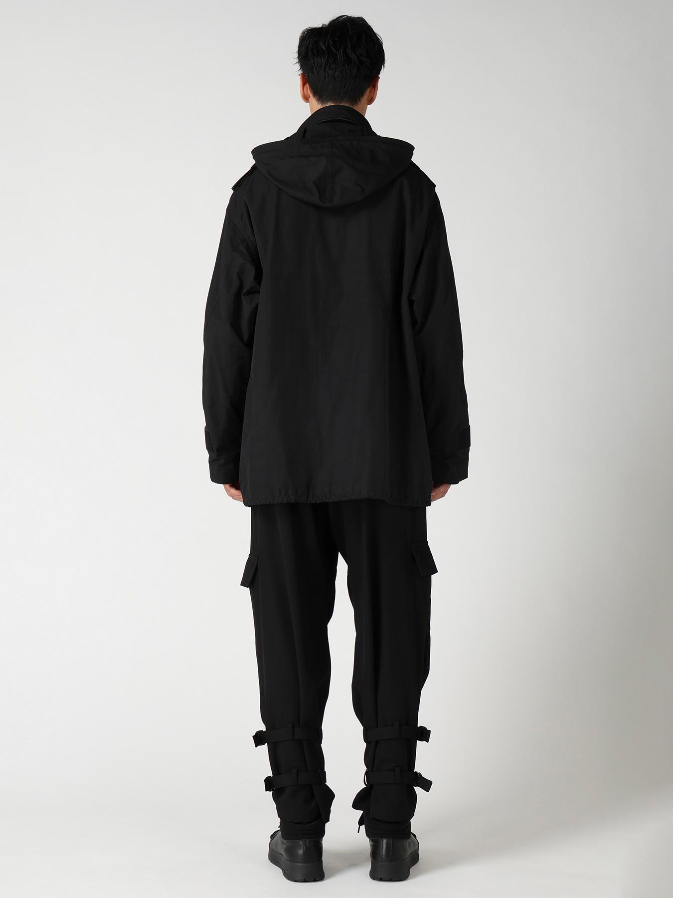 NY SPUN GABARDINE BLACK PACKABLE HOOD BLOUSON