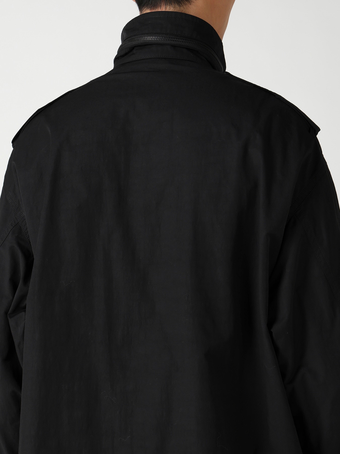 NY SPUN GABARDINE BLACK PACKABLE HOOD BLOUSON