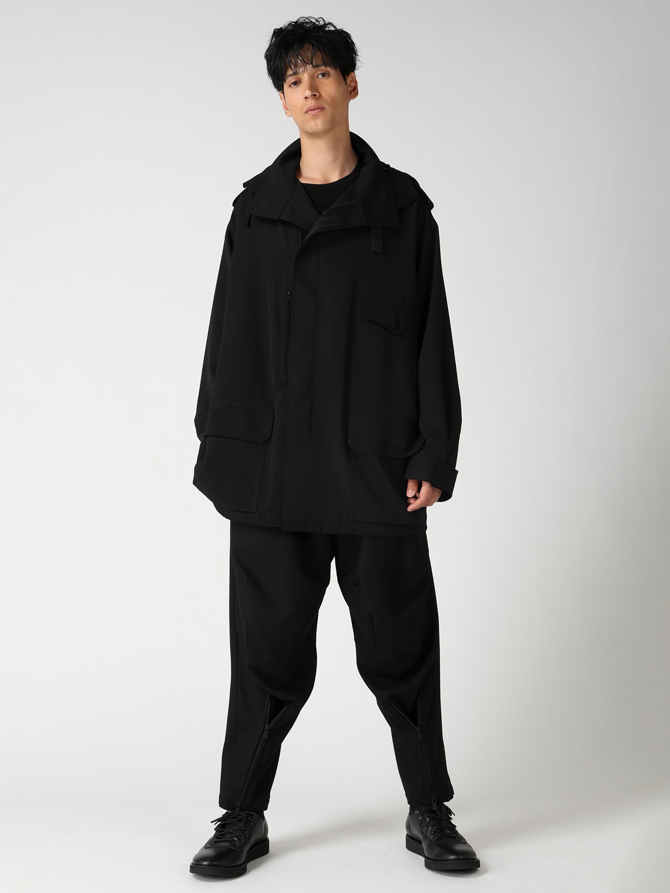 WOOL GABARDINE PACKABLE HOOD BLOUSON