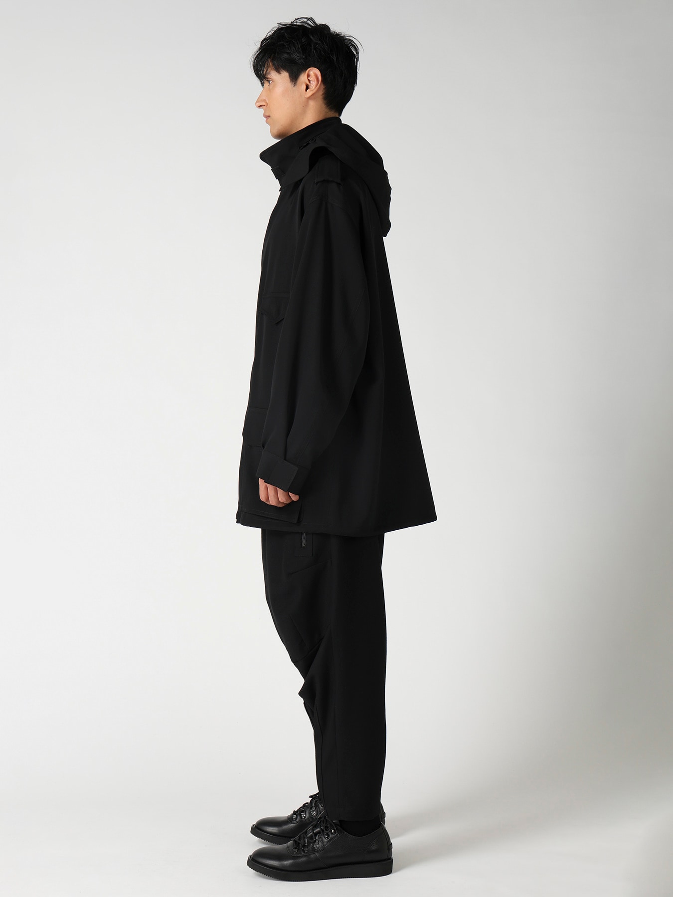 WOOL GABARDINE PACKABLE HOOD BLOUSON