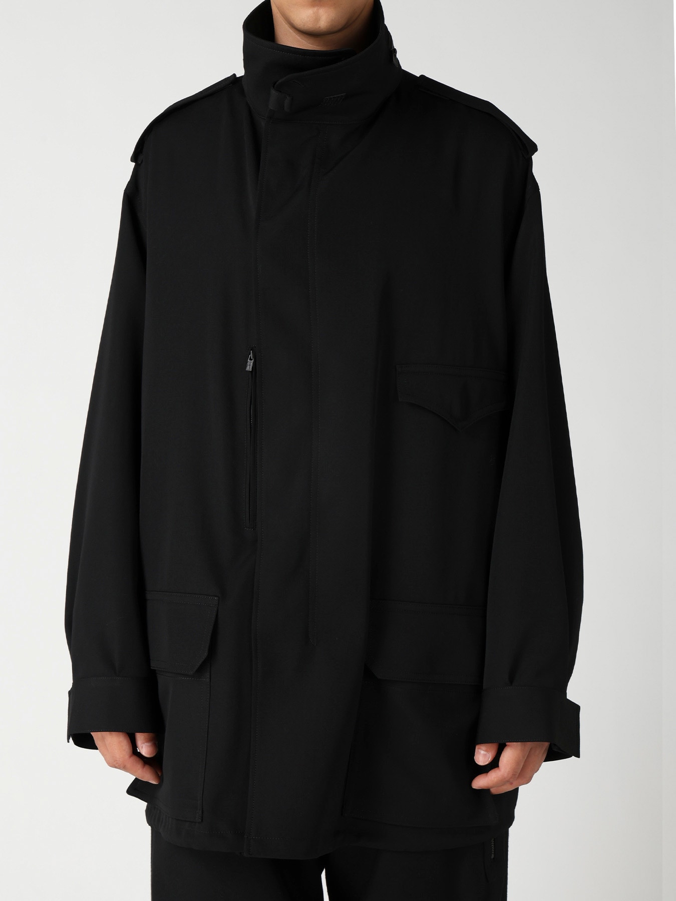 WOOL GABARDINE PACKABLE HOOD BLOUSON