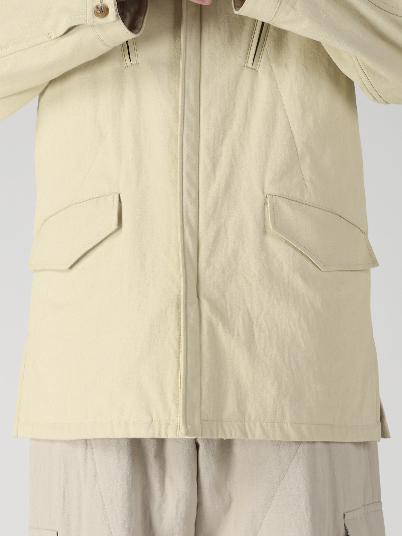 COTTON HEMP BACK SATIN PADDED ZIP BLOUSON