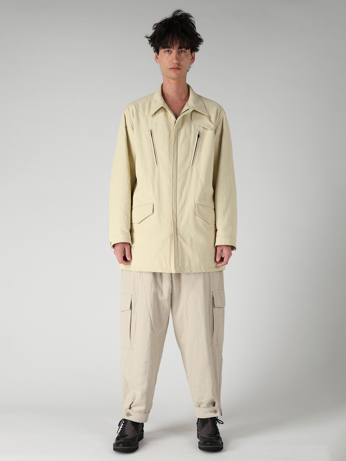 COTTON HEMP BACK SATIN PADDED ZIP BLOUSON