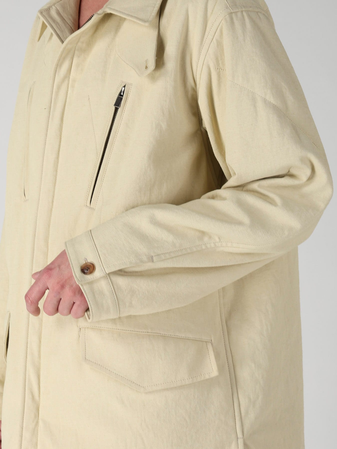 COTTON HEMP BACK SATIN PADDED ZIP BLOUSON