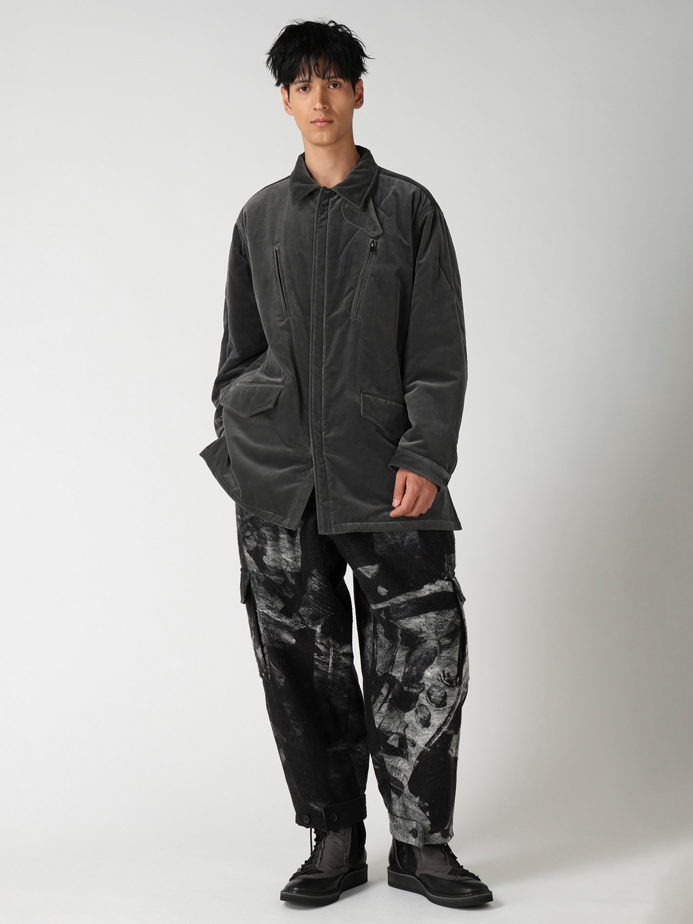 GREY VELVET PADDED BLOUSON