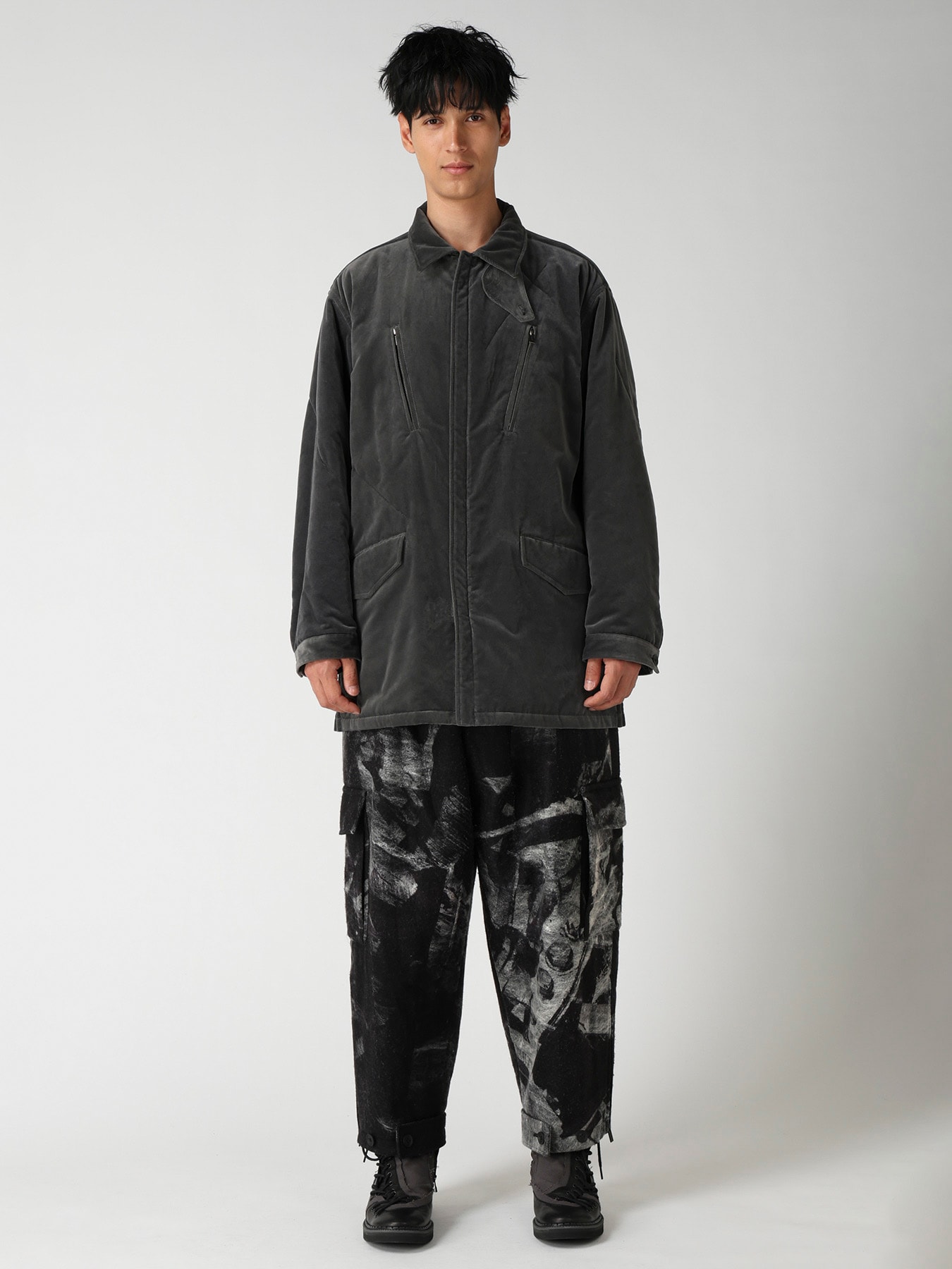 GREY VELVET PADDED BLOUSON