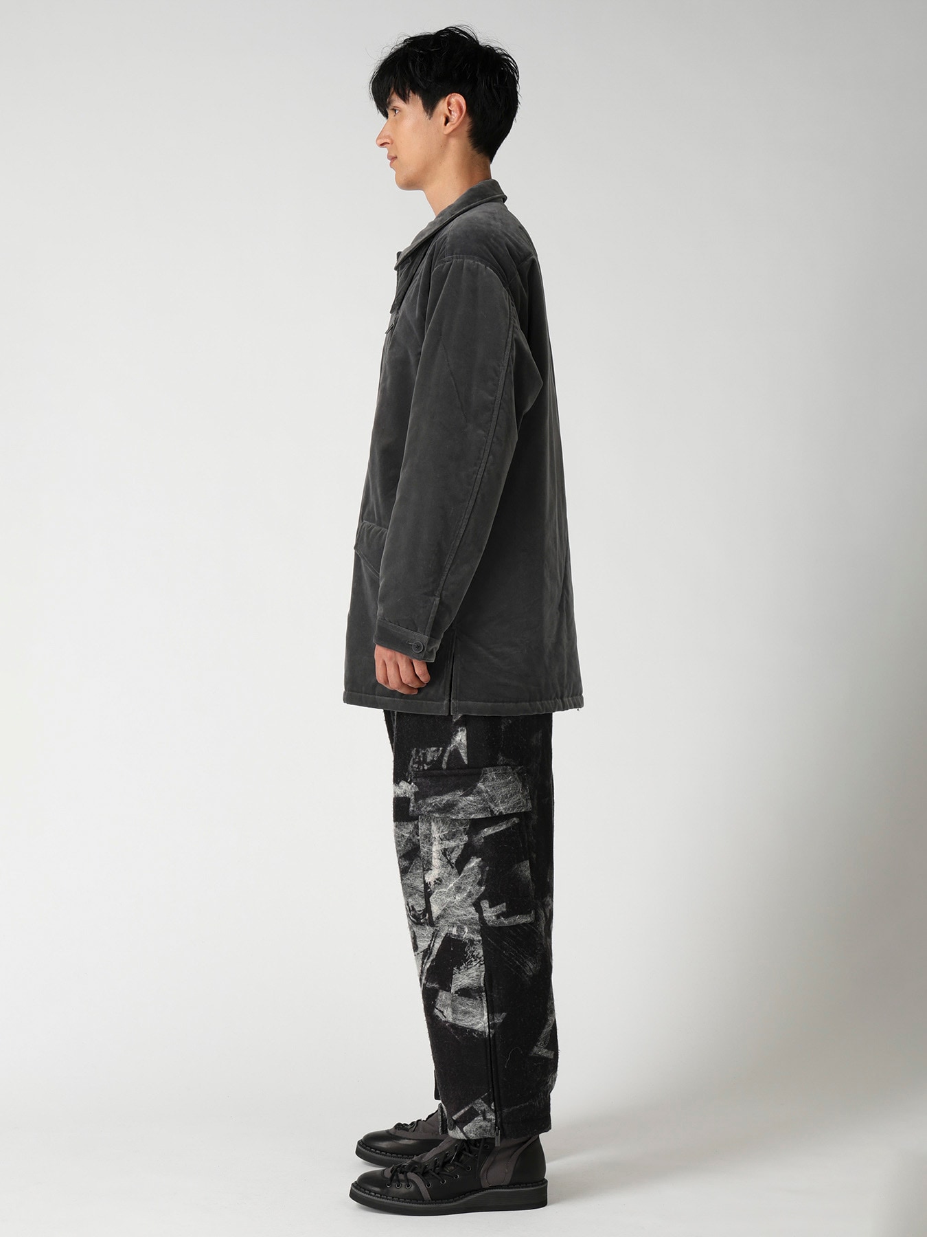GREY VELVET PADDED BLOUSON