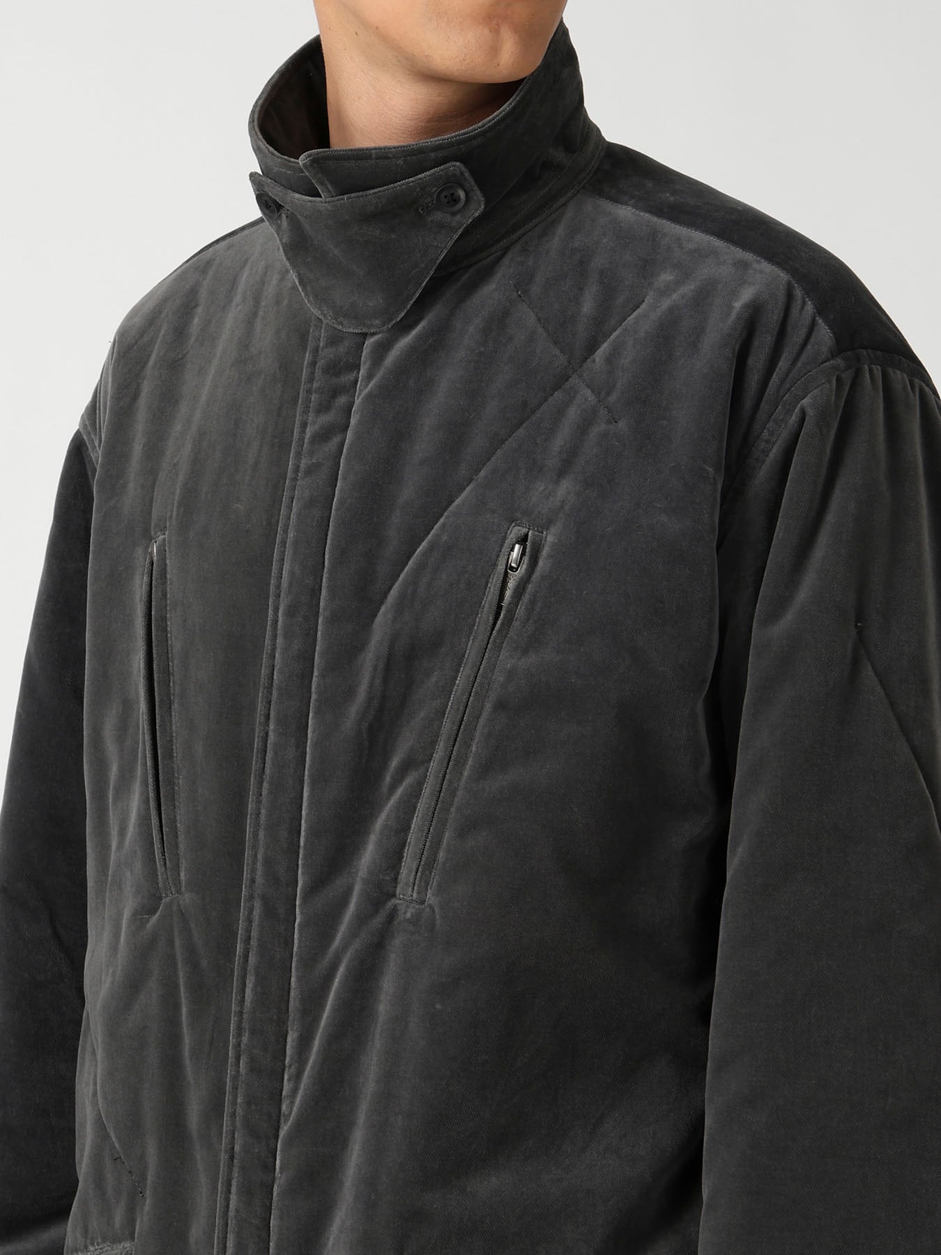 GREY VELVET PADDED BLOUSON