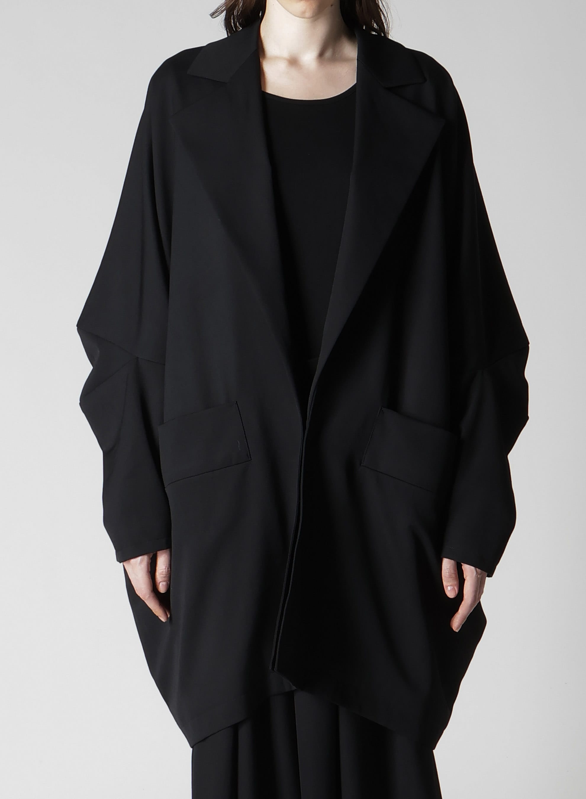 WOOL GABARDINE ELBOW PATCH LONG JACKET