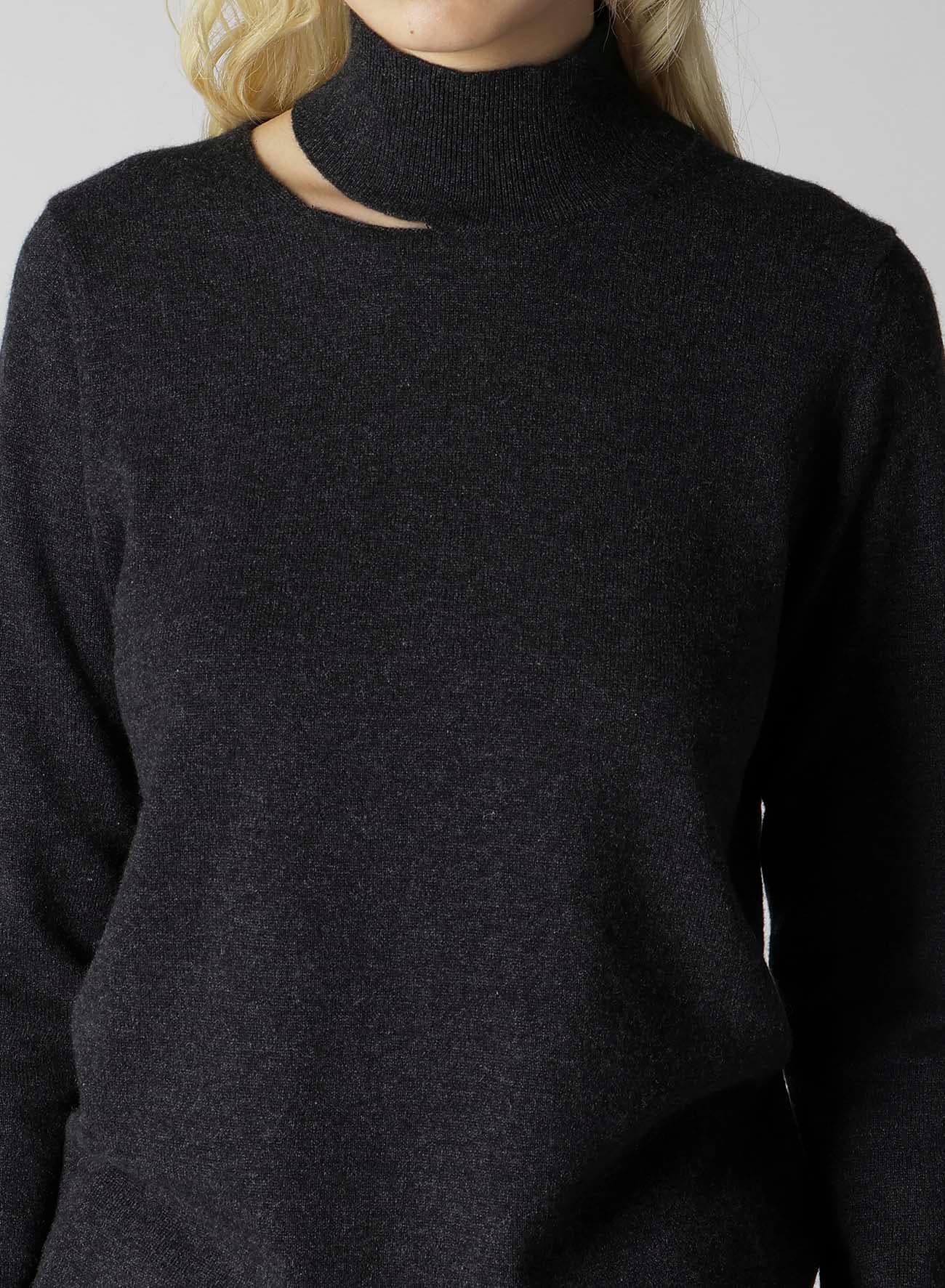 CASHMERE SINGLE JERSEY HIGH NECK SLIT KNIT