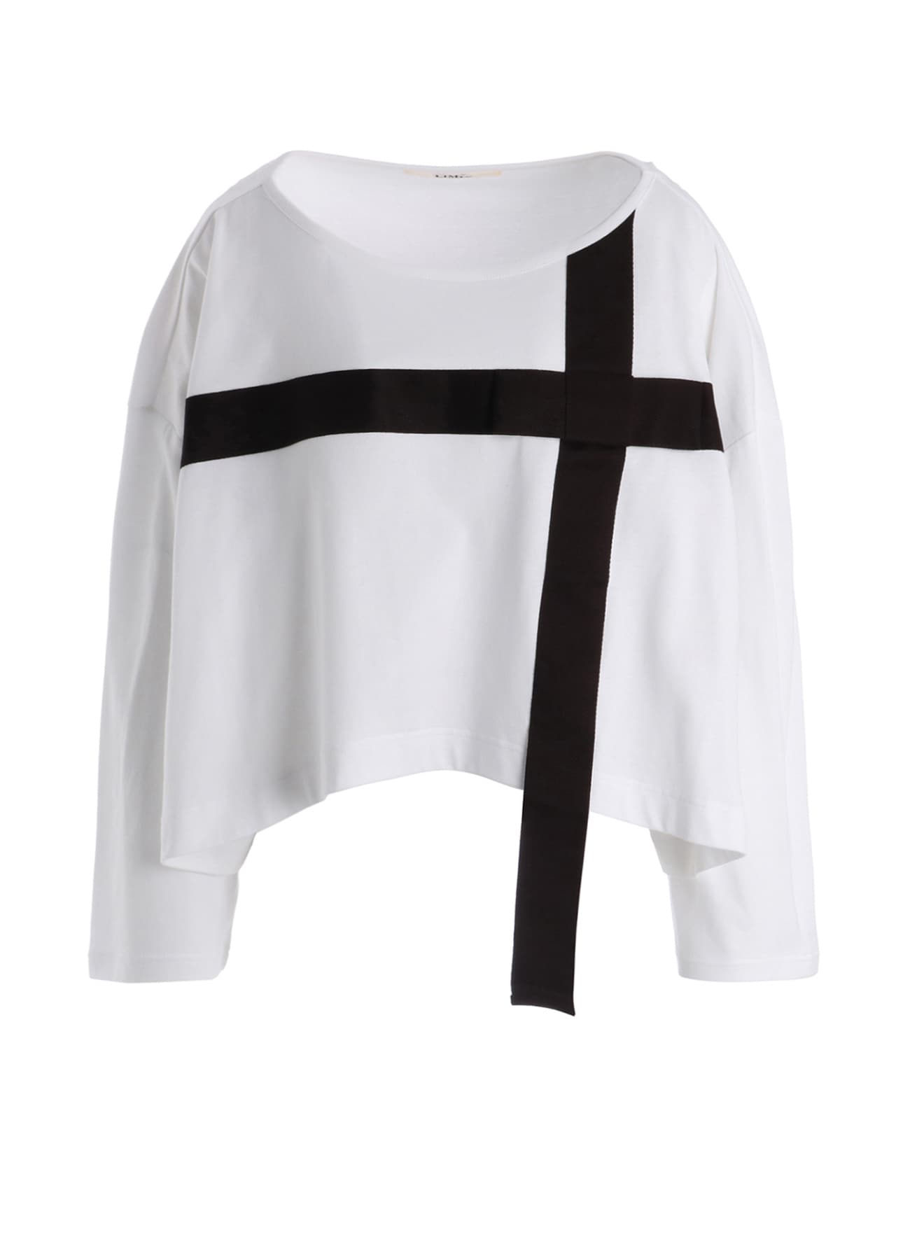 RIBBON TAPE DETAIL LONG-SLEEVE LONG T-SHIRT