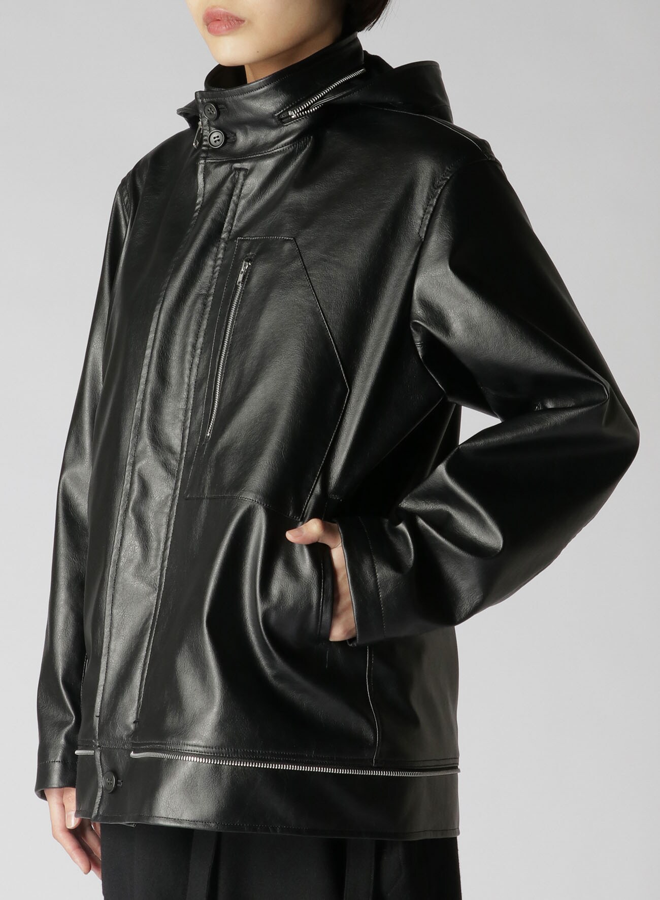 Fulling Cloth/Fake Leather Layered Coat(S Black): Vintage 1.1｜THE SHOP  YOHJI YAMAMOTO
