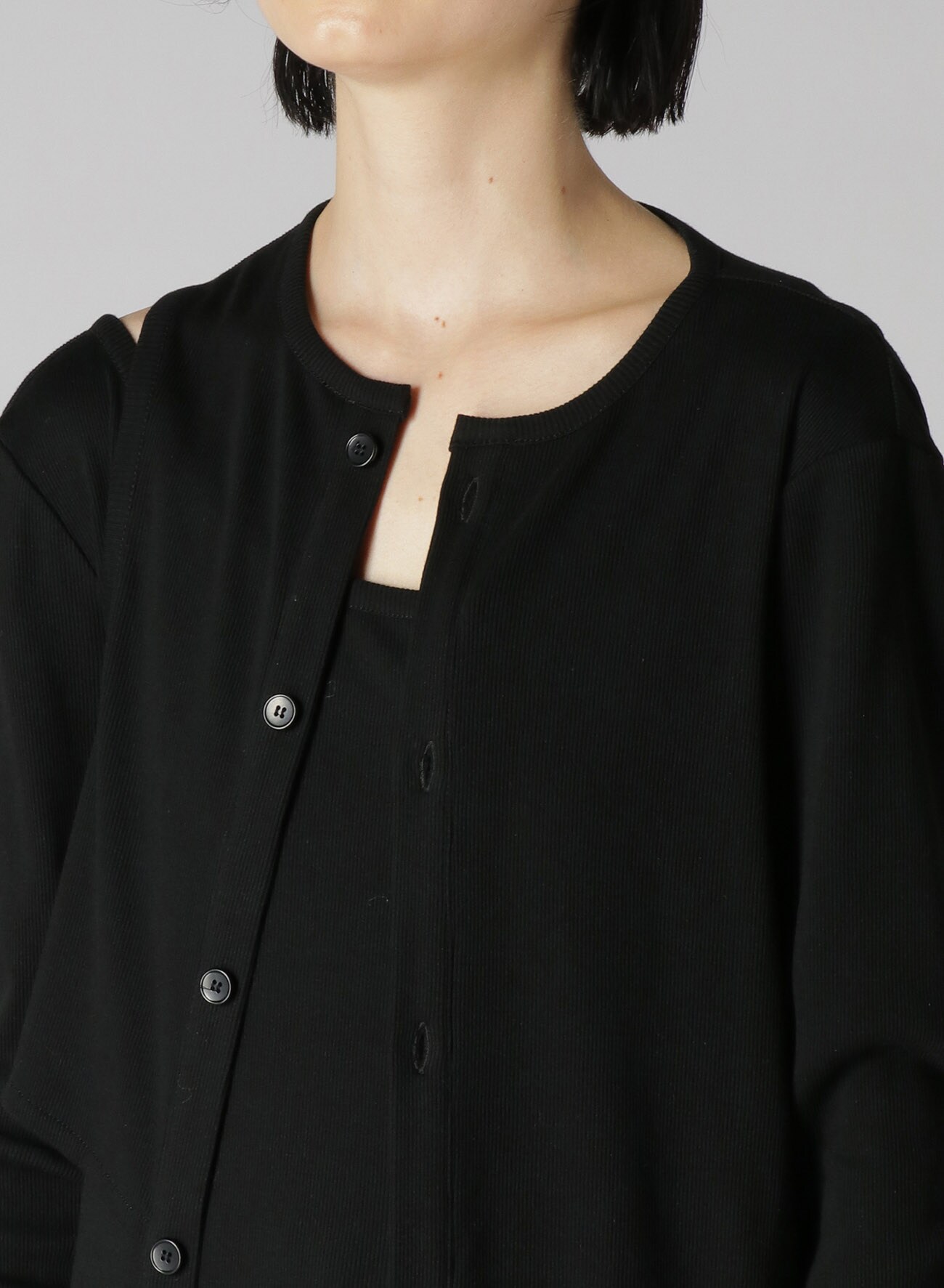 C/Ry Rib Layered Long Cardigan(S Black 