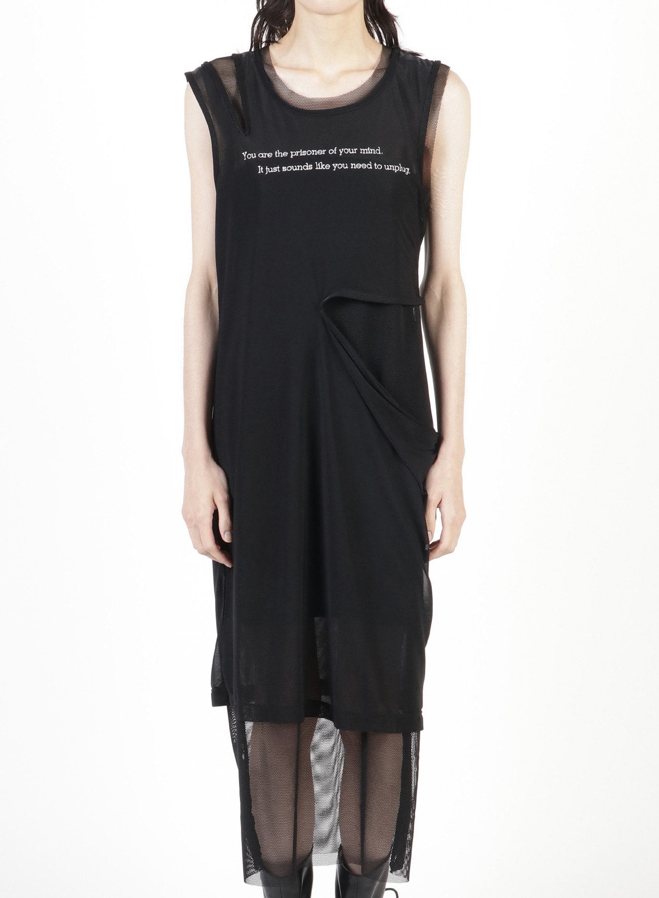 Message Embroidery + Pe Net Layered Dress A