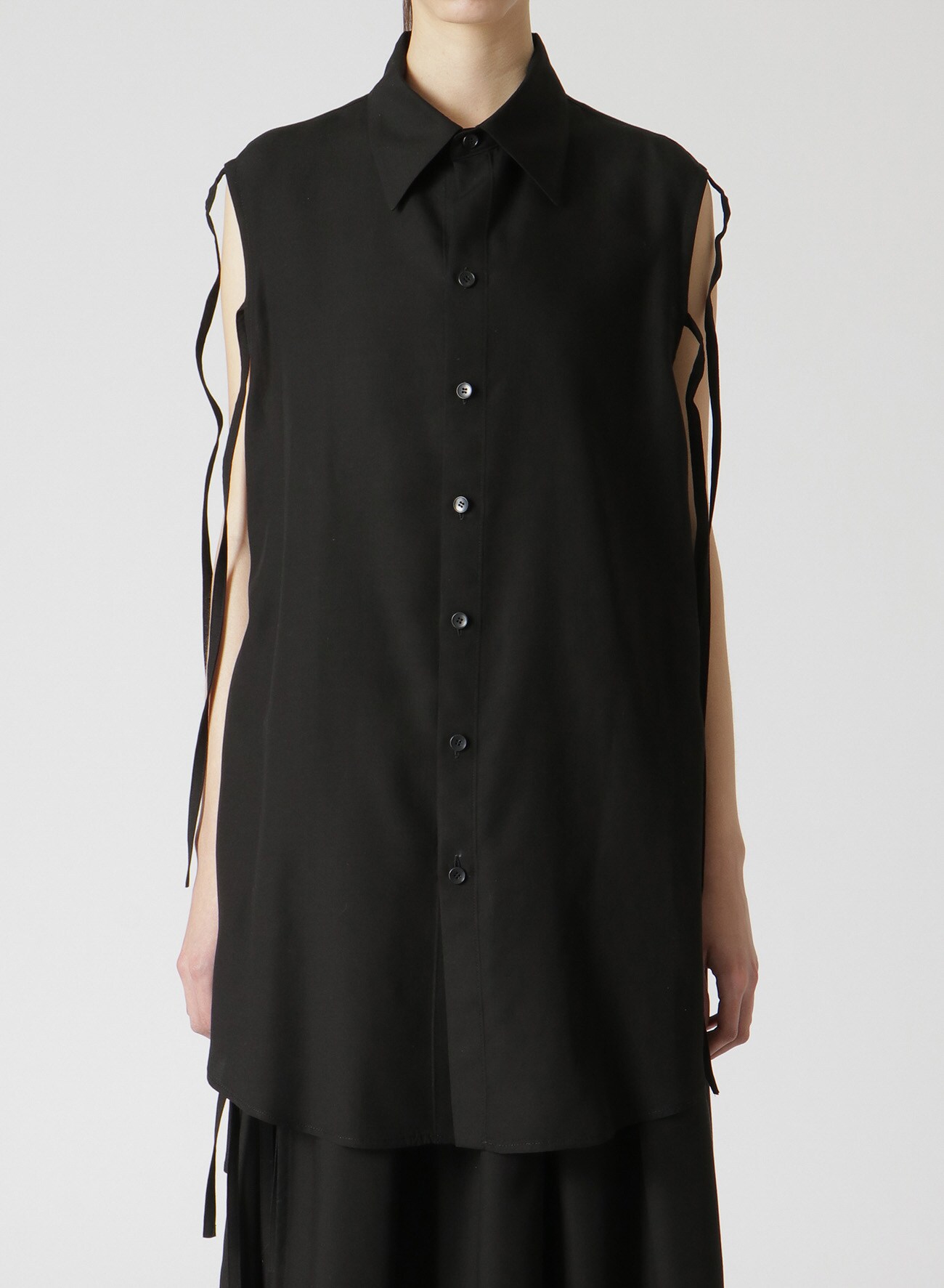 SHIRT WITH SLEEVE SLITS AND RIBBON DETAILS(S Black): LIMI feu｜THE