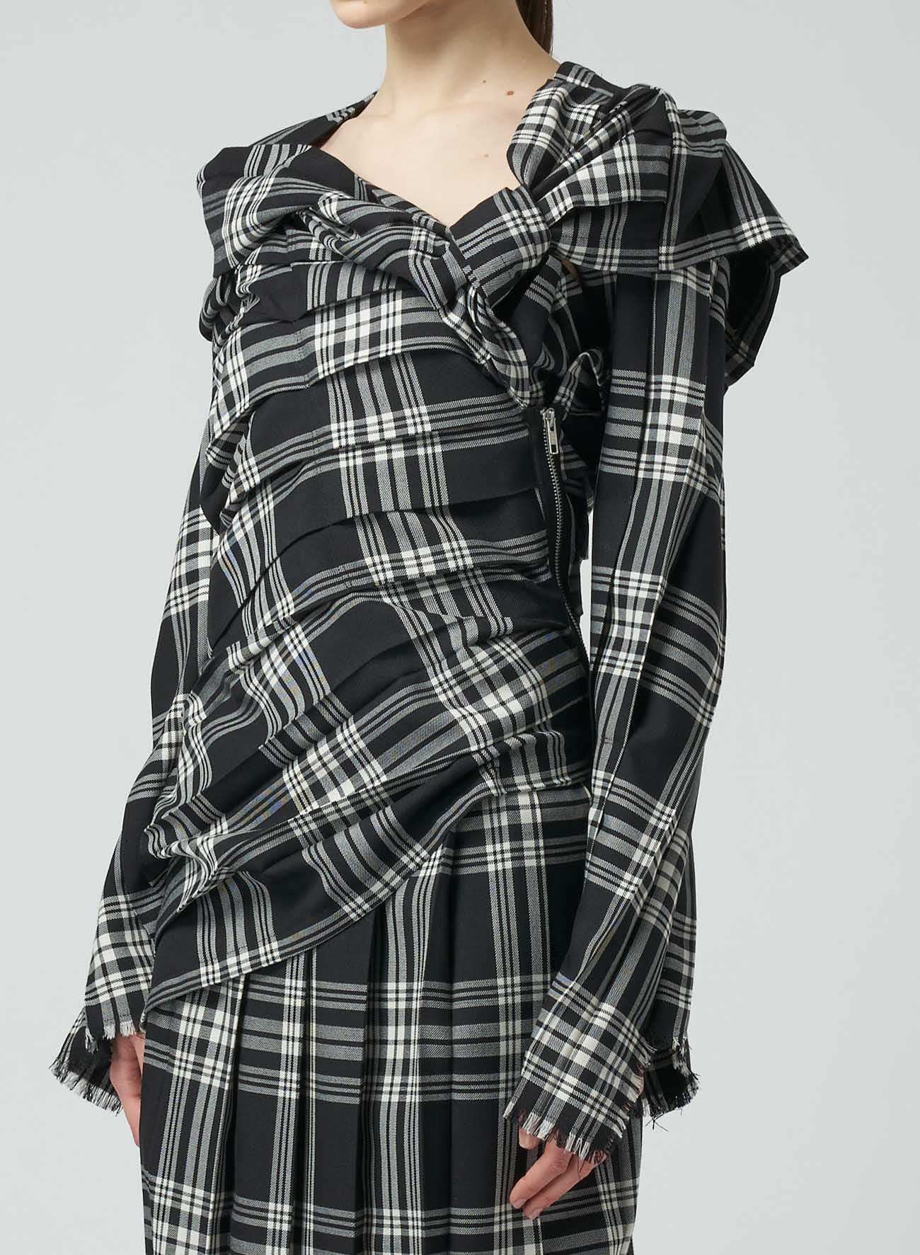 PLAID DRESS WITH TWISTED PLEATS