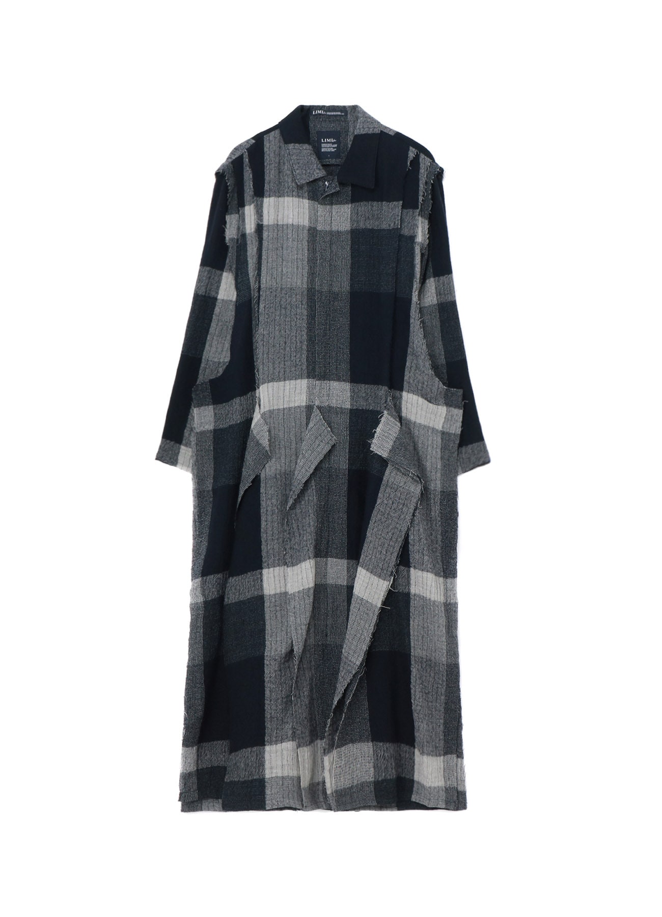 PLAID PATTERN DECONSTRUCTED LONG JACKET(XS Navy): LIMI feu｜THE