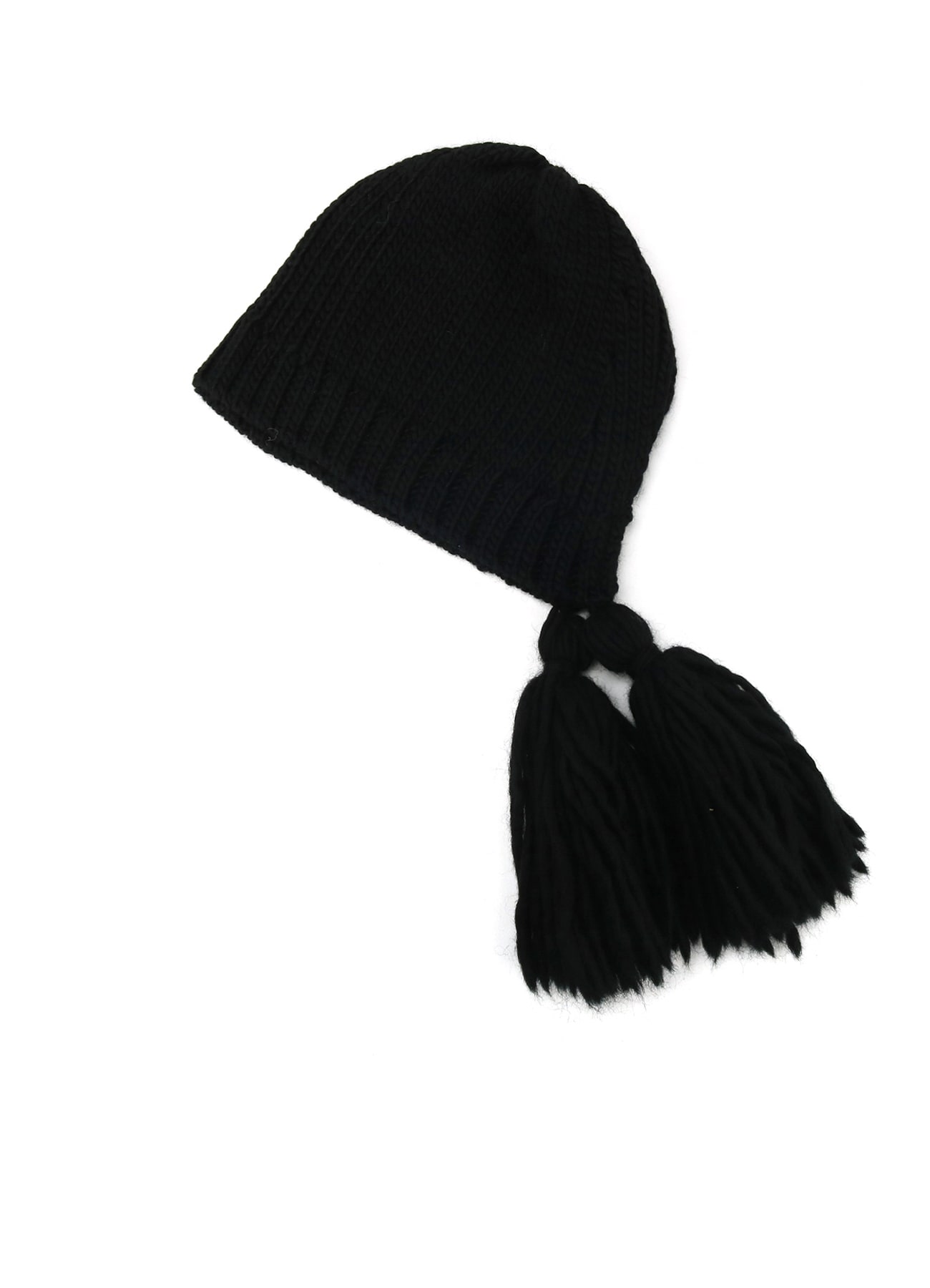 KNITTED WOOL JERSEY HAT WITH TASSELS