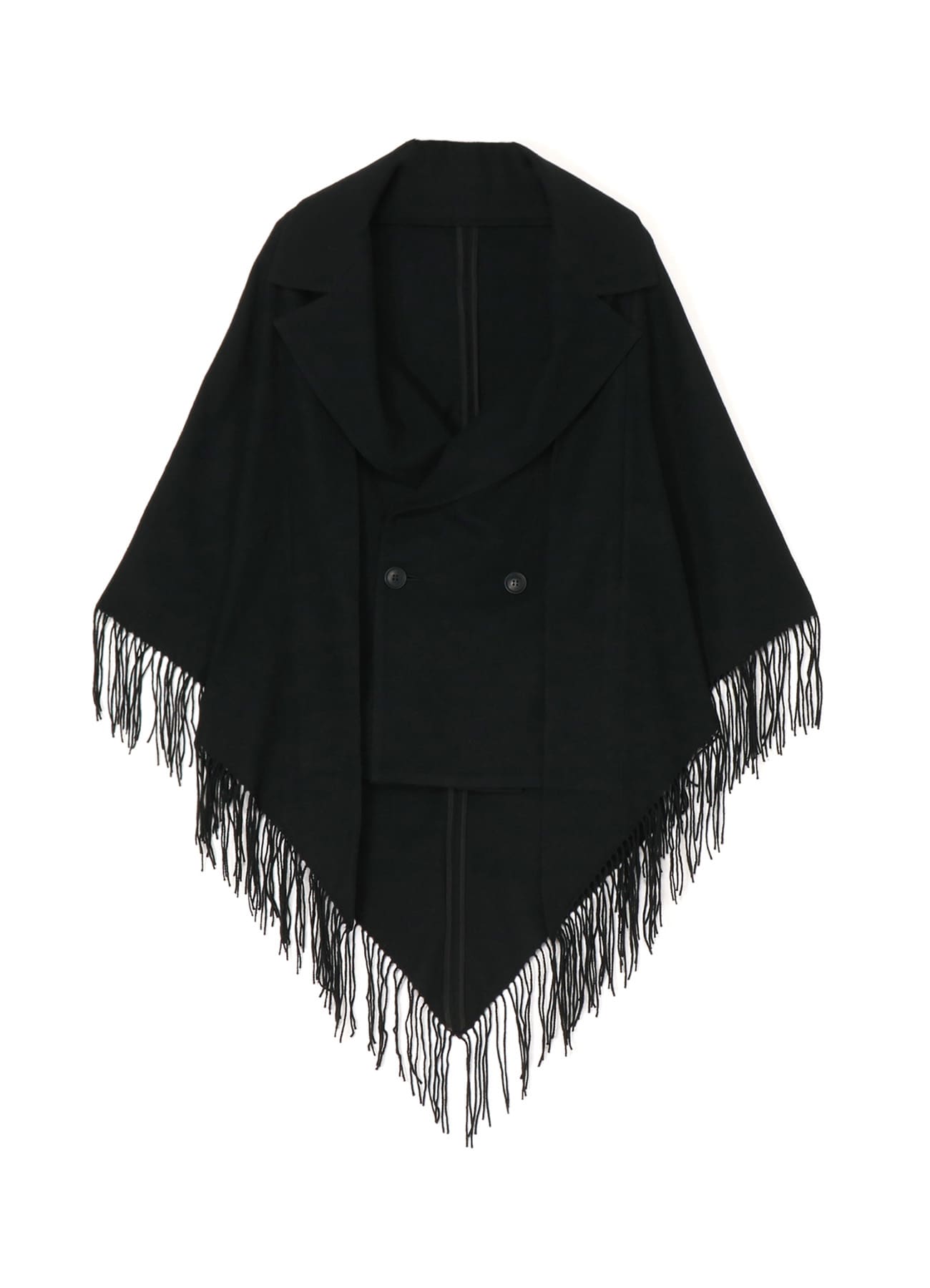 CAPE-STYLE DOUBLE BUTTON SERGE JACKET WITH FRINGE DETAIL