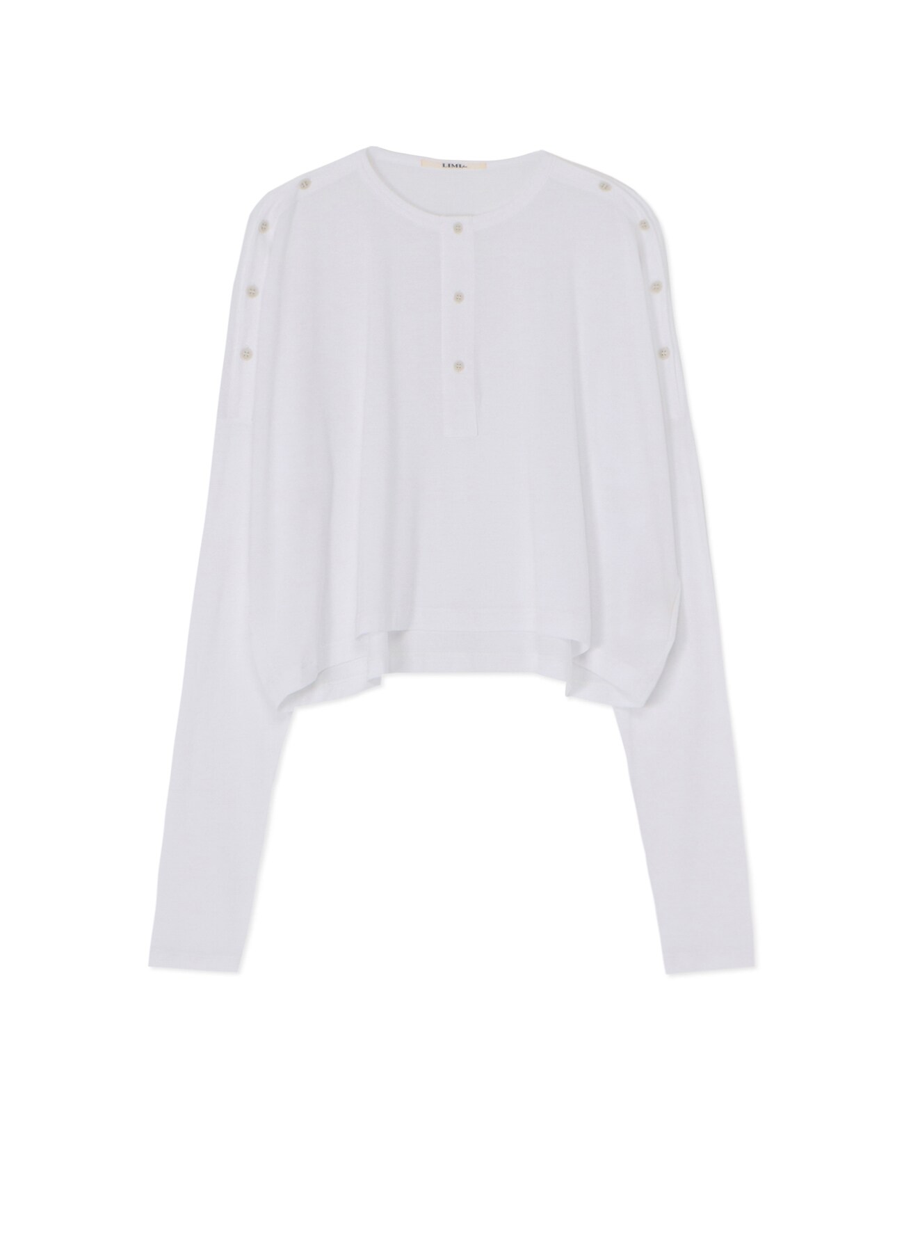 100/2 COTTON CROPPED HENLEY SHIRT WITH BUTTON-UP SHOULDER SLITS