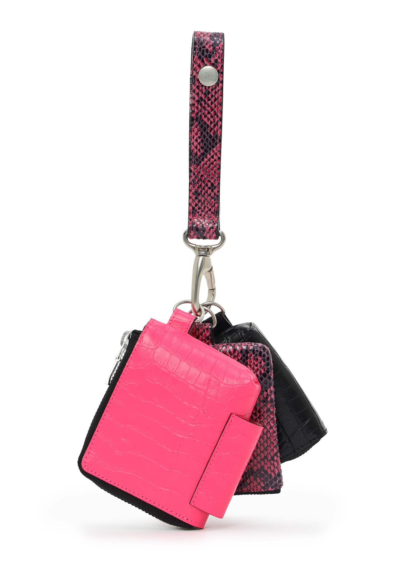 CROC+ SNAKE EMBOSSED LEATHER  3LAYERS POUCH