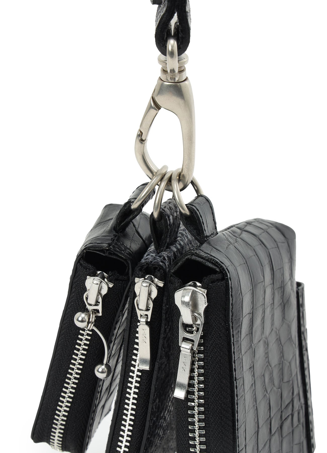 CROC+ SNAKE EMBOSSED LEATHER  3LAYERS POUCH