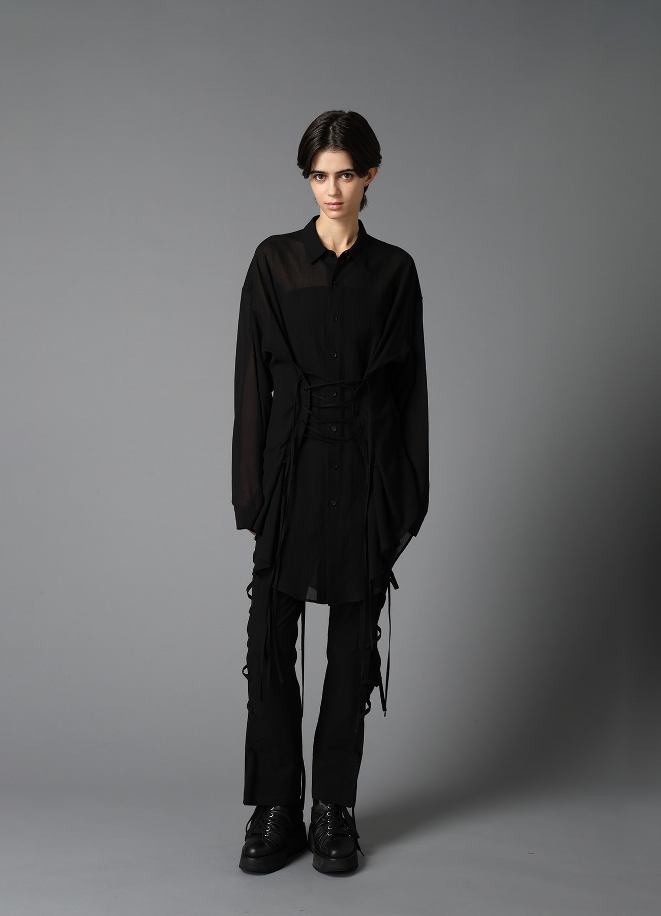 COTTON CHIFFON LACE-UP BLOUSE