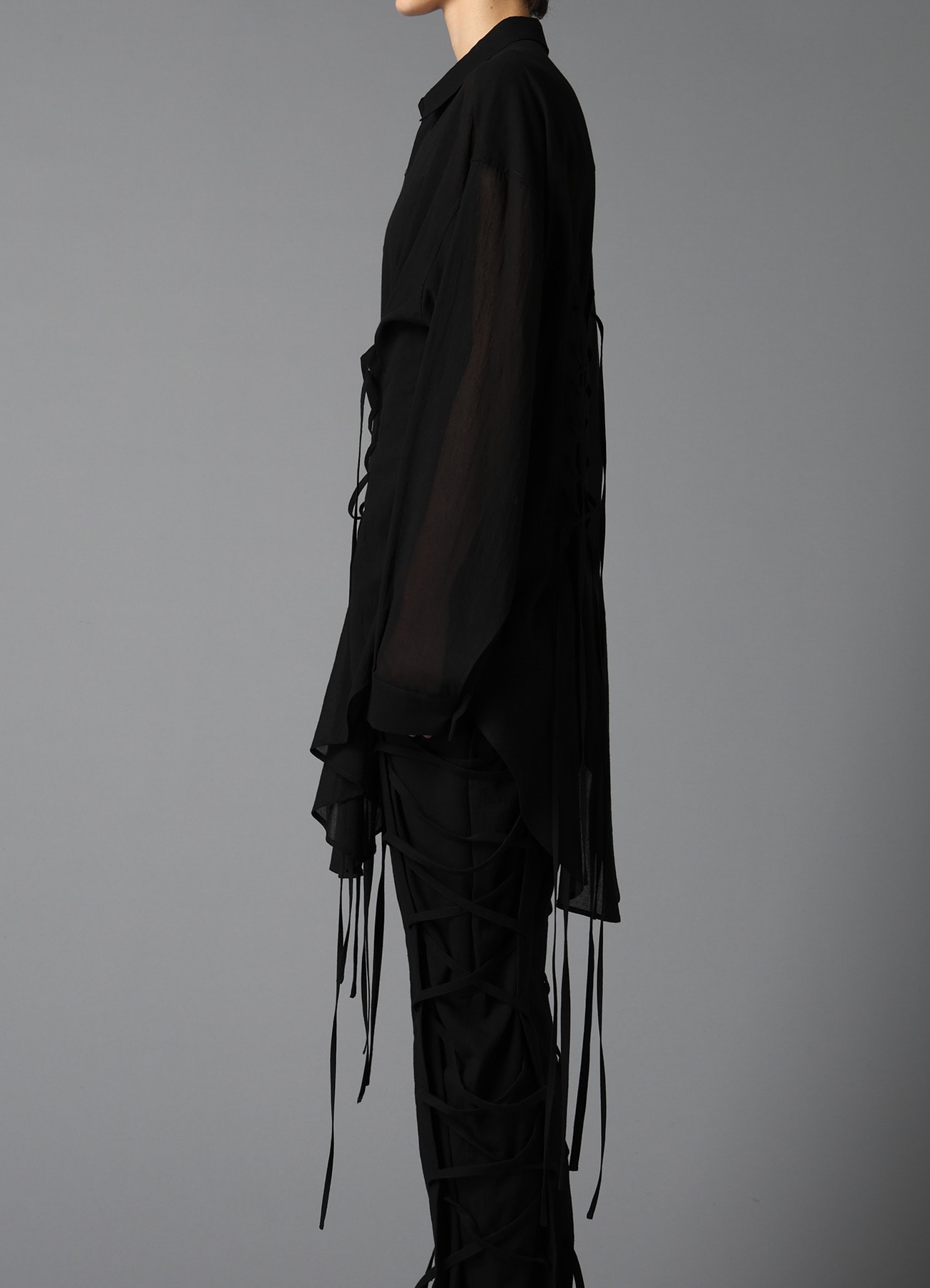 COTTON CHIFFON LACE-UP BLOUSE