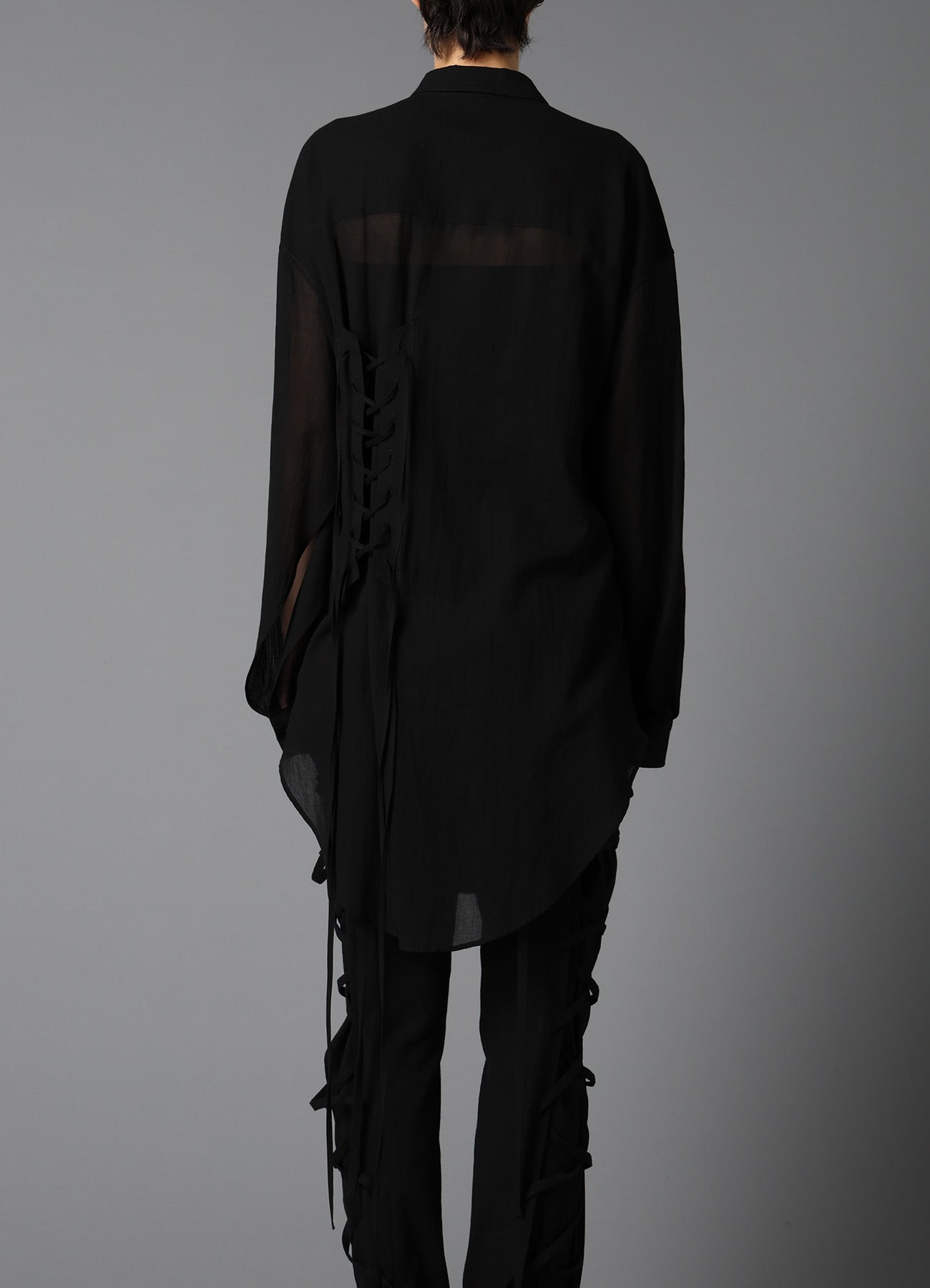 COTTON CHIFFON LACE-UP BLOUSE