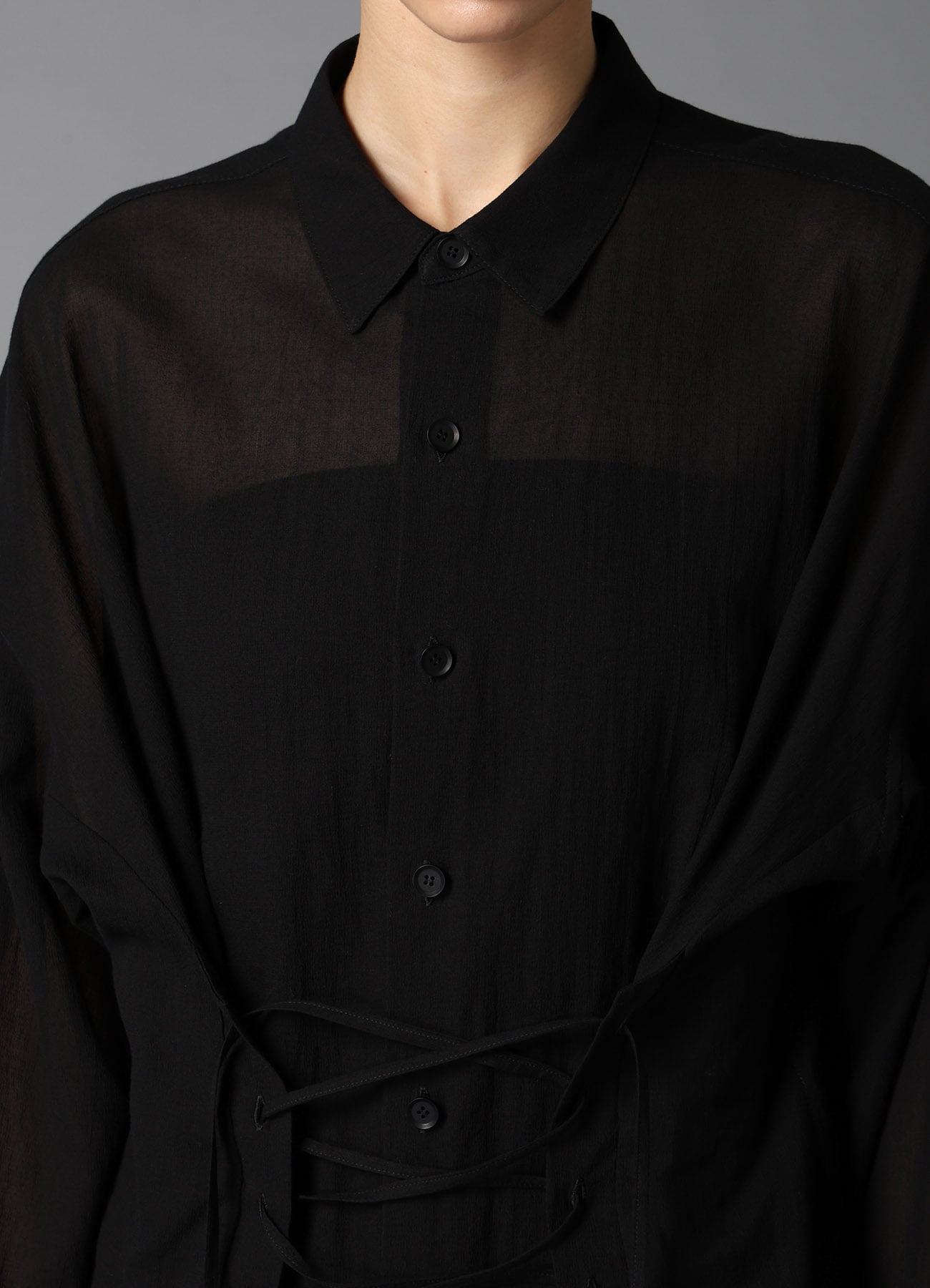 COTTON CHIFFON LACE-UP BLOUSE