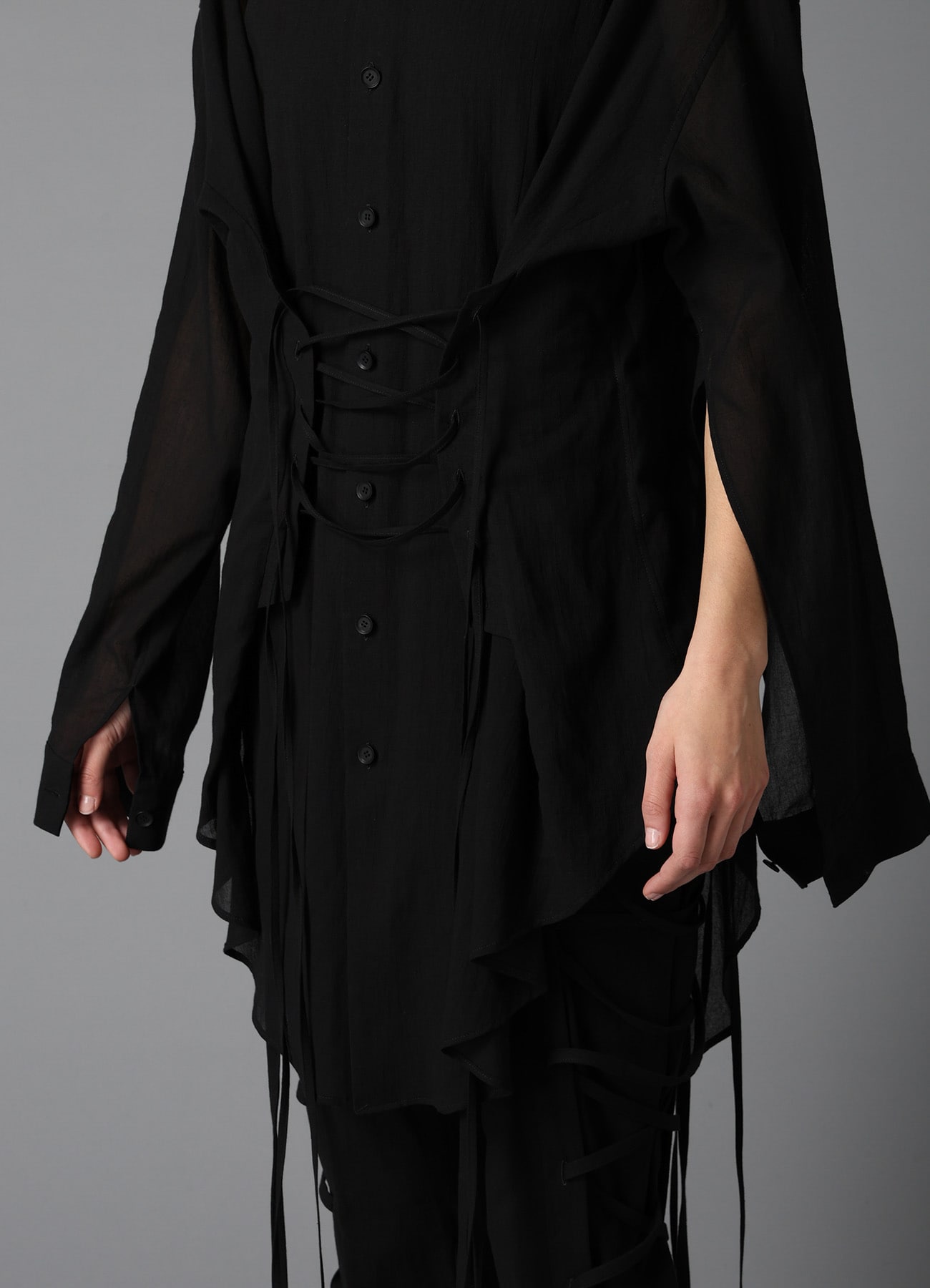 COTTON CHIFFON LACE-UP BLOUSE