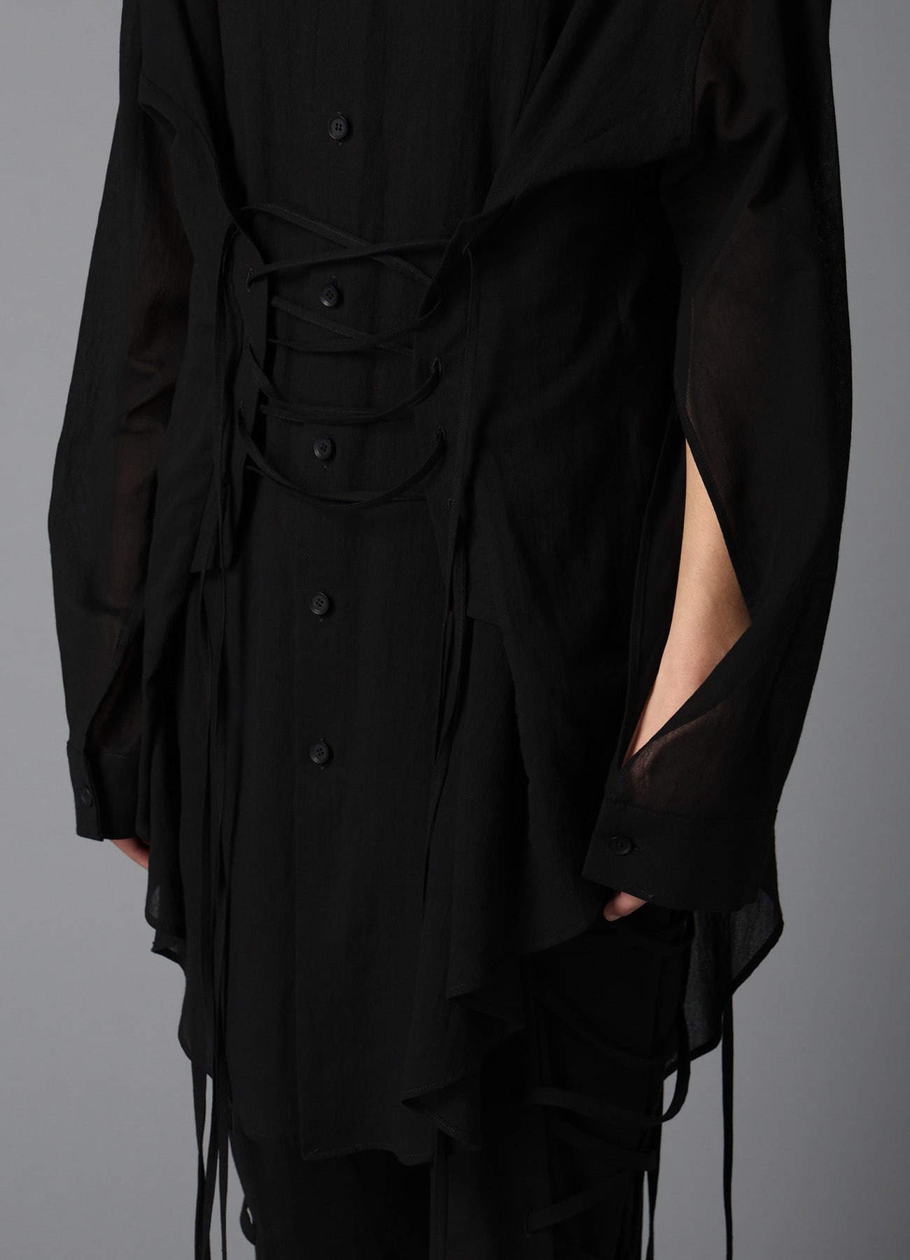 COTTON CHIFFON LACE-UP BLOUSE